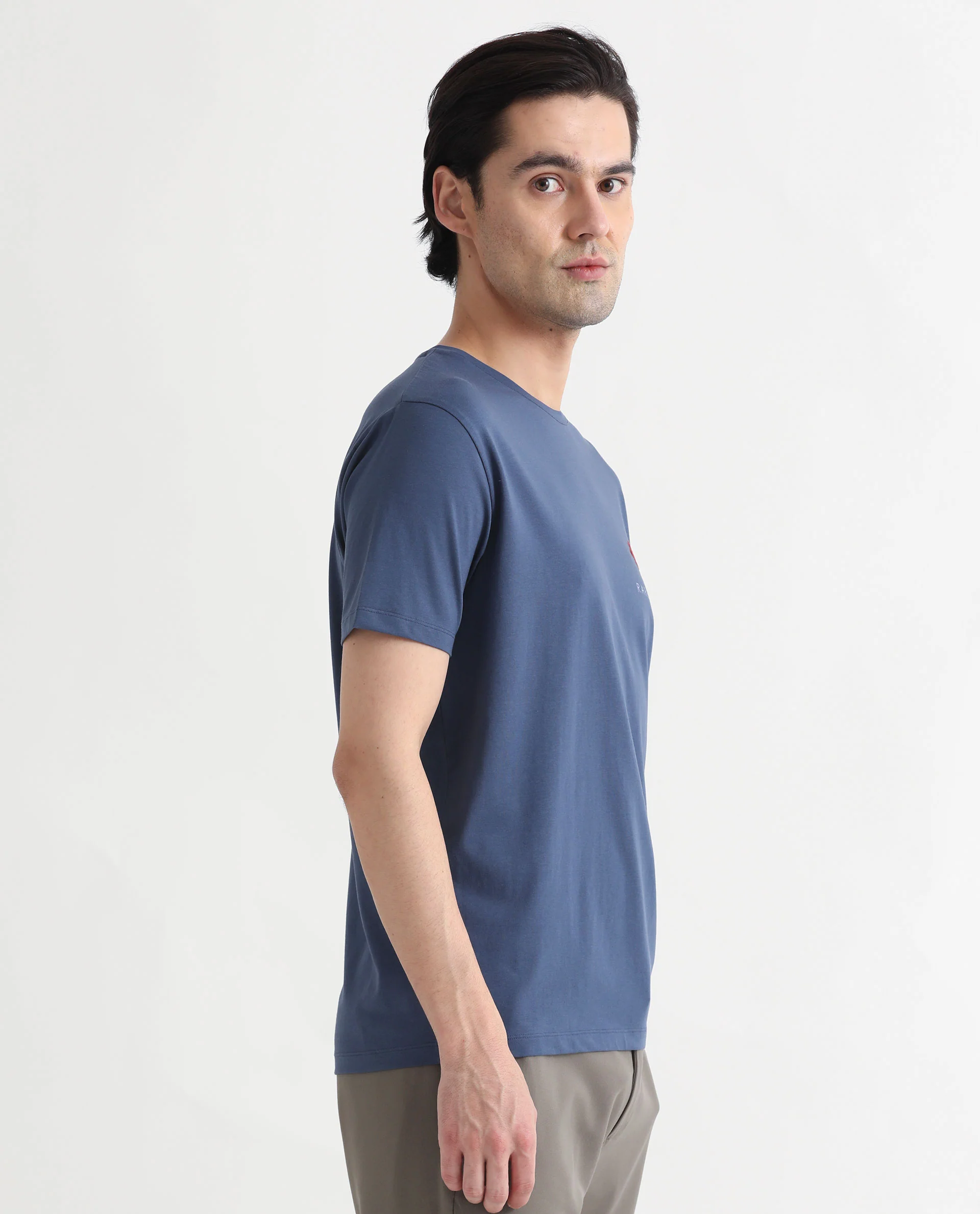 Rare Rabbit Men's Castel Blue Cotton Graphic Print Slim Fit Half Sleeve Crew Neck T-Shirt - Image 6