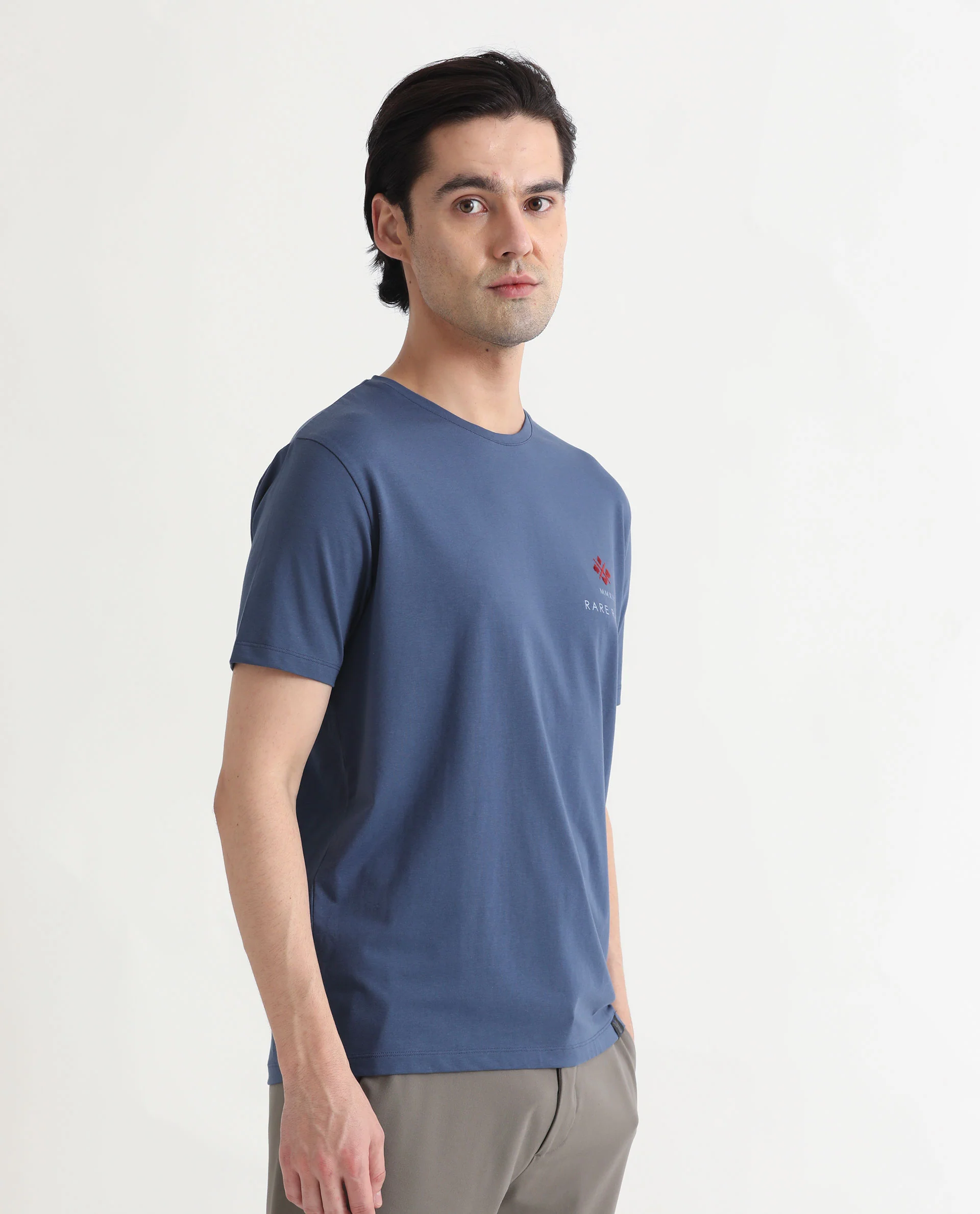 Rare Rabbit Men's Castel Blue Cotton Graphic Print Slim Fit Half Sleeve Crew Neck T-Shirt - Image 7