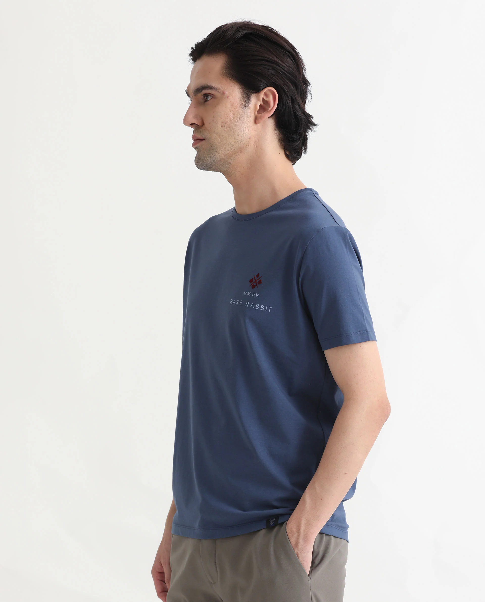 Rare Rabbit Men's Castel Blue Cotton Graphic Print Slim Fit Half Sleeve Crew Neck T-Shirt - Image 8
