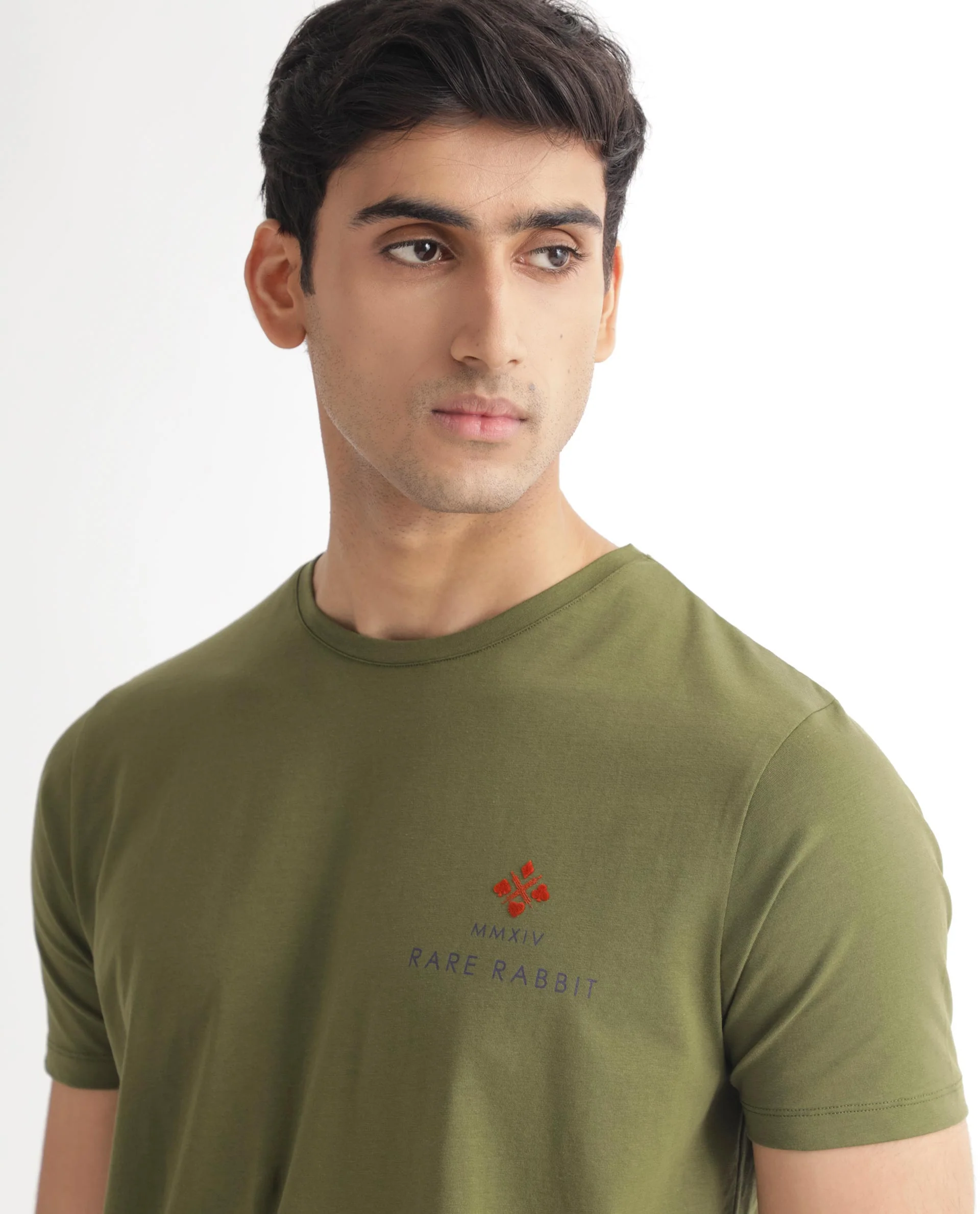 Rare Rabbit Men's Castel Green Cotton Graphic Print Slim Fit Half Sleeve Crew Neck T-Shirt - Image 2