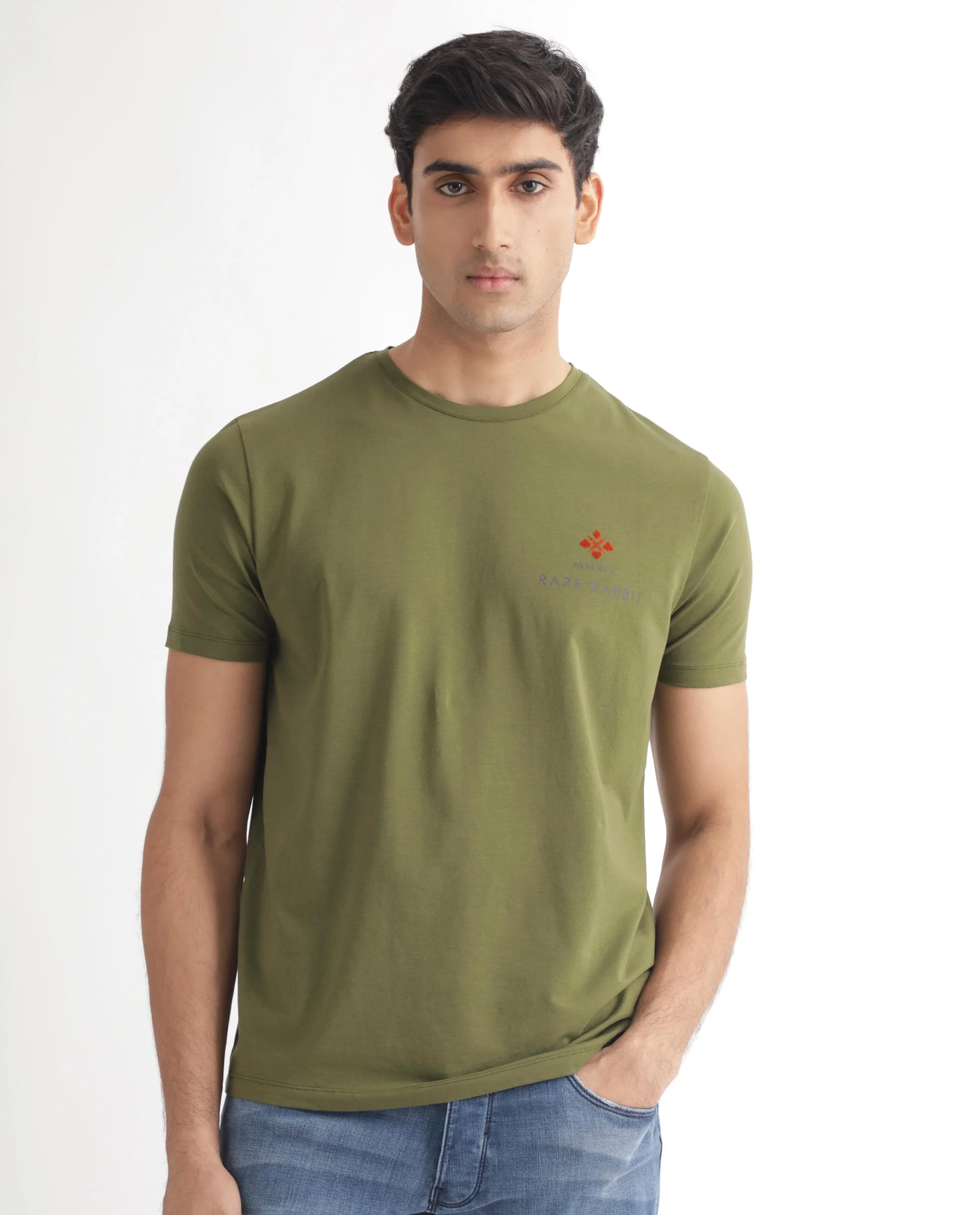 Rare Rabbit Men's Castel Green Cotton Graphic Print Slim Fit Half Sleeve Crew Neck T-Shirt - Image 3