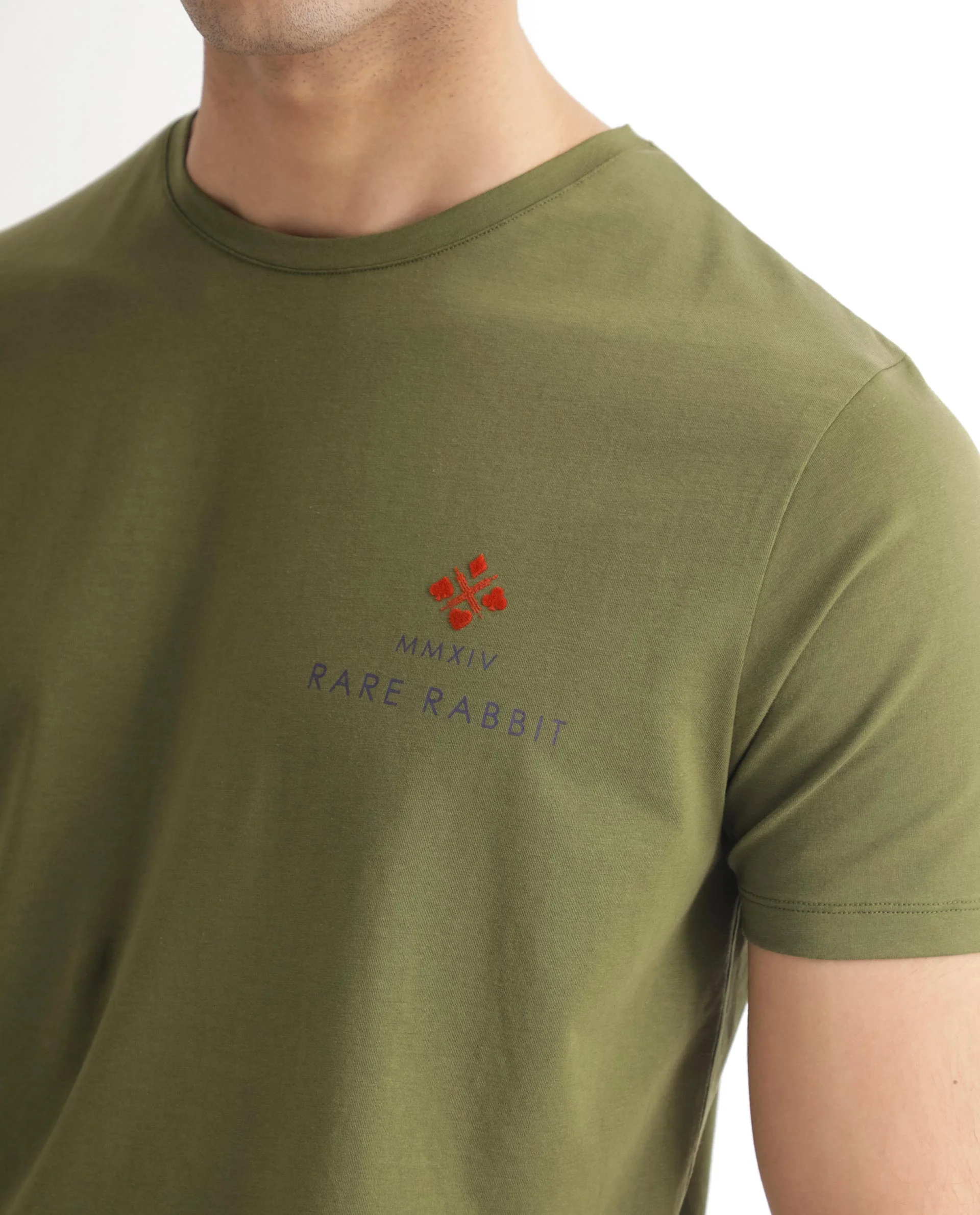 Rare Rabbit Men's Castel Green Cotton Graphic Print Slim Fit Half Sleeve Crew Neck T-Shirt - Image 4