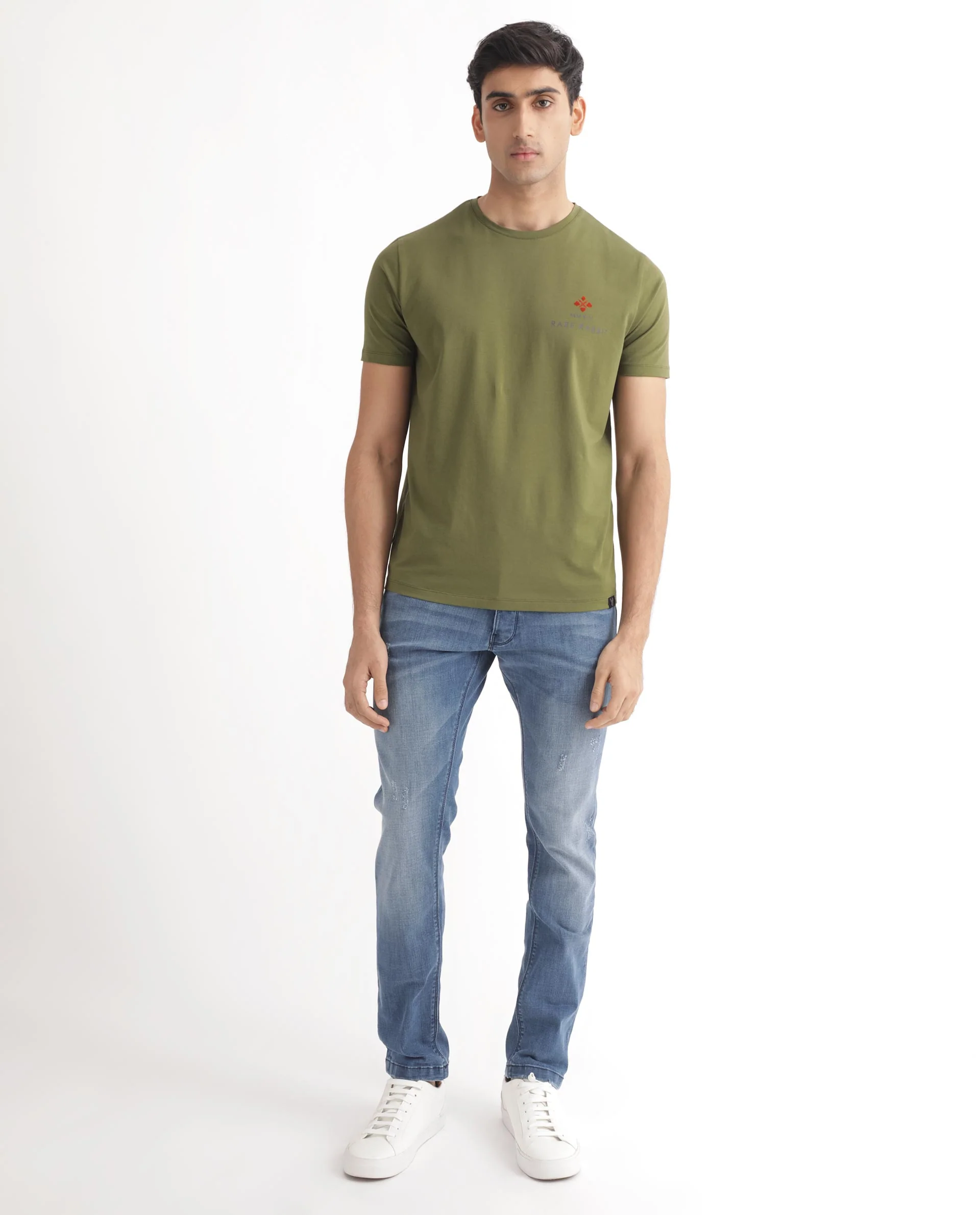 Rare Rabbit Men's Castel Green Cotton Graphic Print Slim Fit Half Sleeve Crew Neck T-Shirt - Image 5
