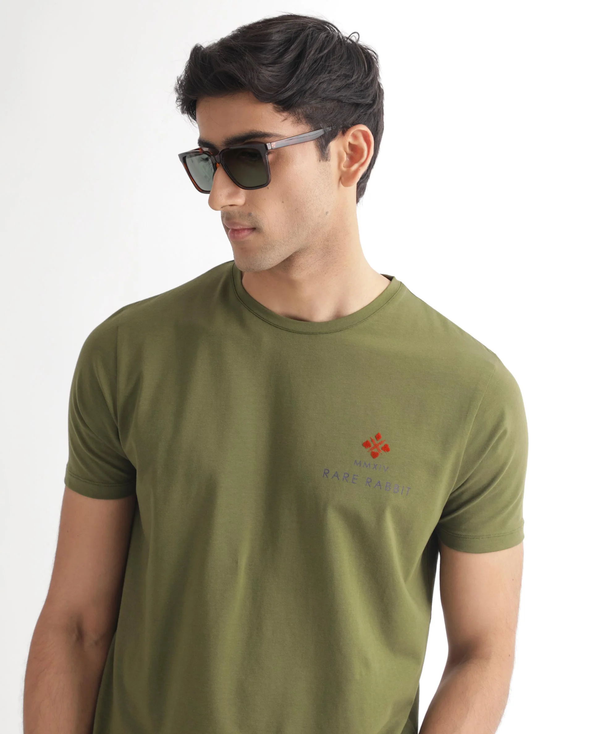 Rare Rabbit Men's Castel Green Cotton Graphic Print Slim Fit Half Sleeve Crew Neck T-Shirt - Image 6
