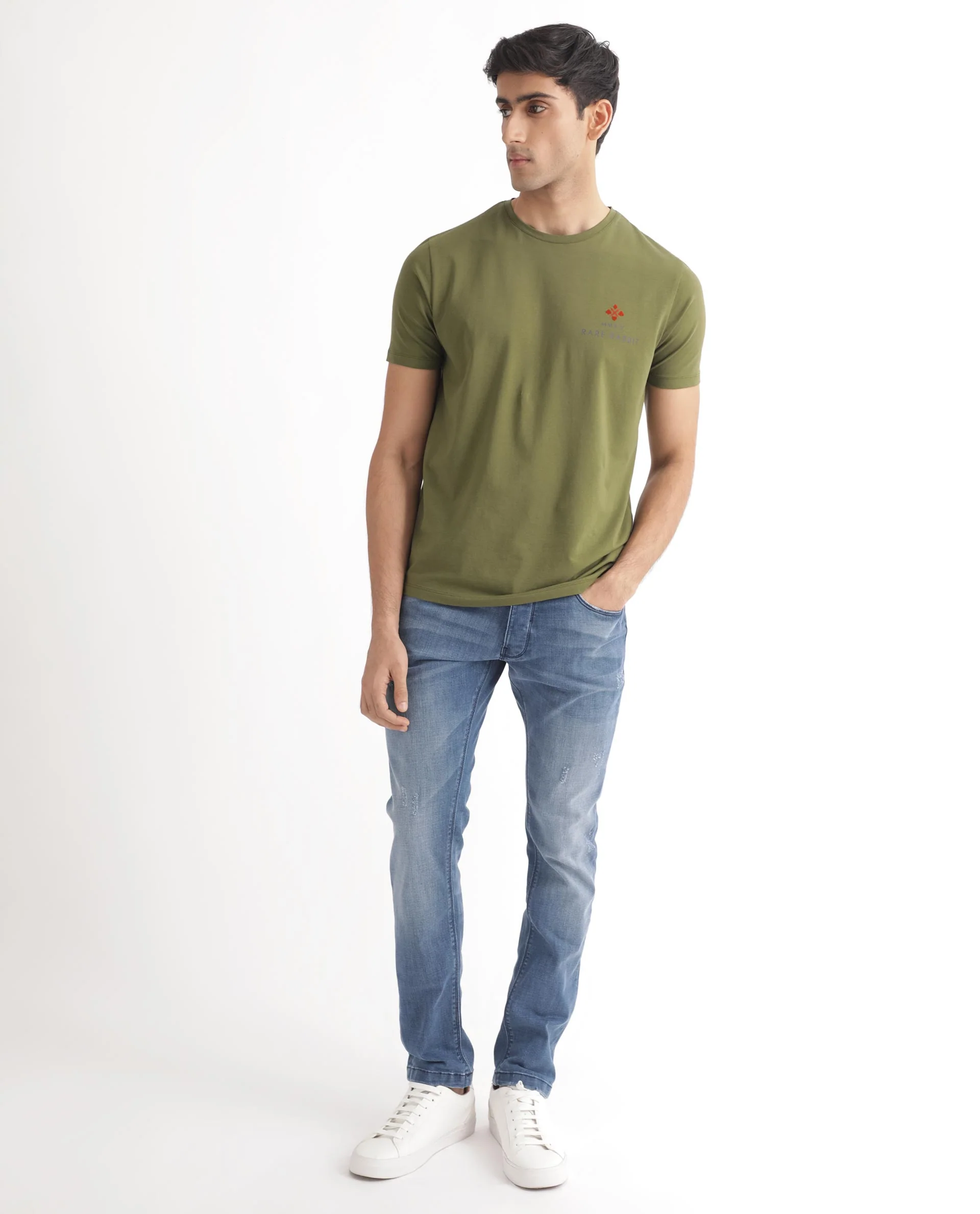 Rare Rabbit Men's Castel Green Cotton Graphic Print Slim Fit Half Sleeve Crew Neck T-Shirt - Image 7