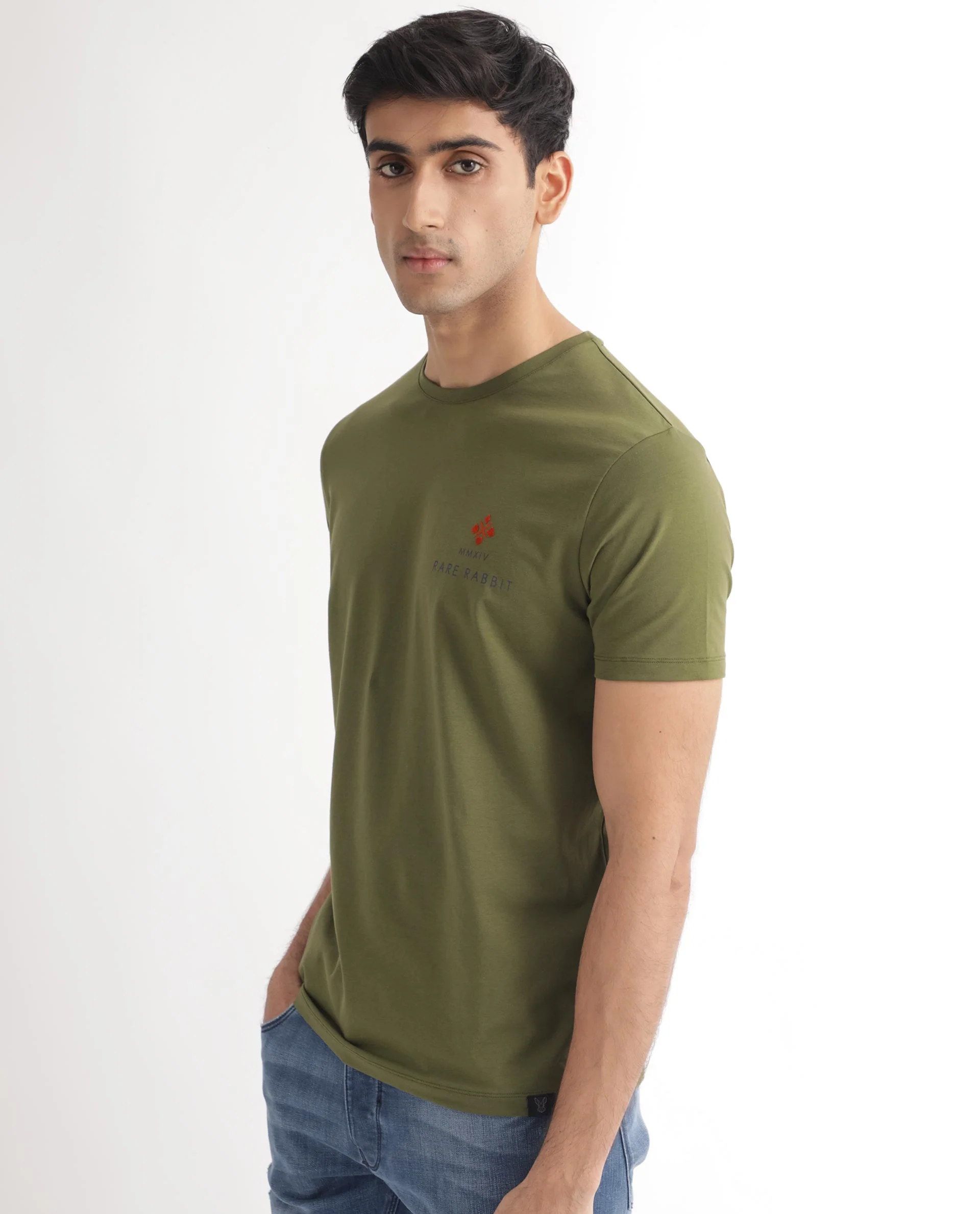 Rare Rabbit Men's Castel Green Cotton Graphic Print Slim Fit Half Sleeve Crew Neck T-Shirt - Image 8