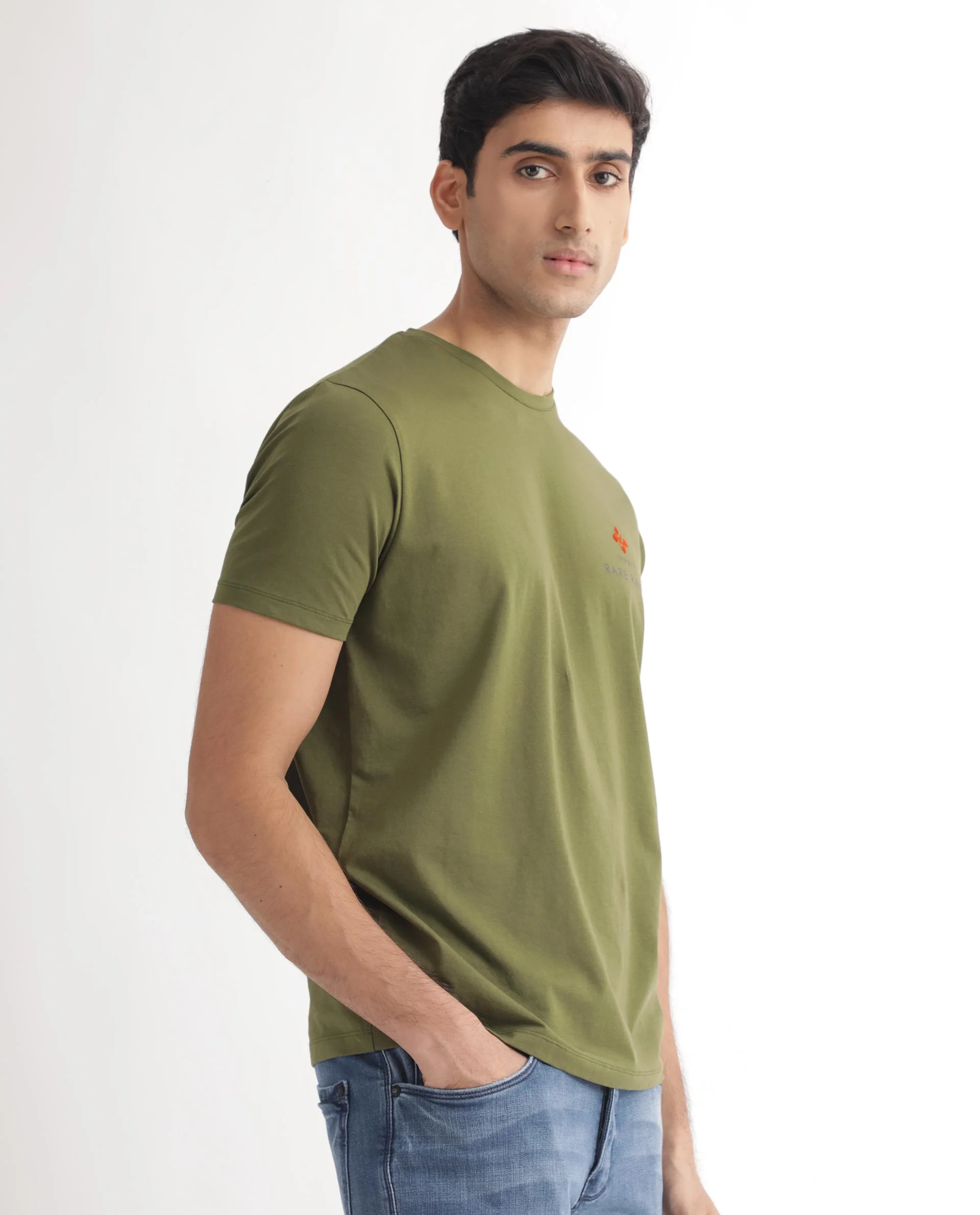 Rare Rabbit Men's Castel Green Cotton Graphic Print Slim Fit Half Sleeve Crew Neck T-Shirt - Image 9