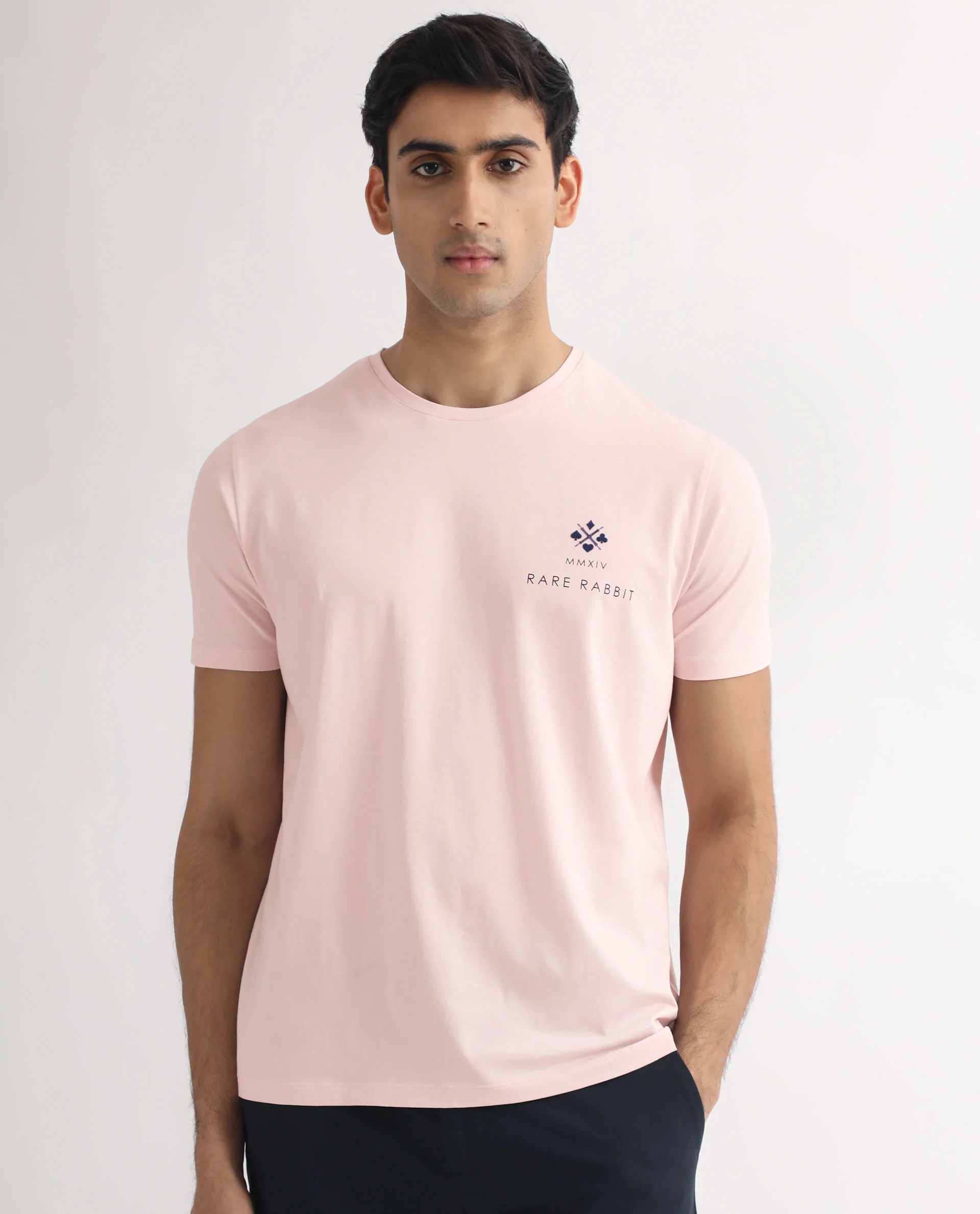 Rare Rabbit Men's Castel Light Pink Cotton Graphic Print Slim Fit Half Sleeve Crew Neck T-Shirt - Image 2
