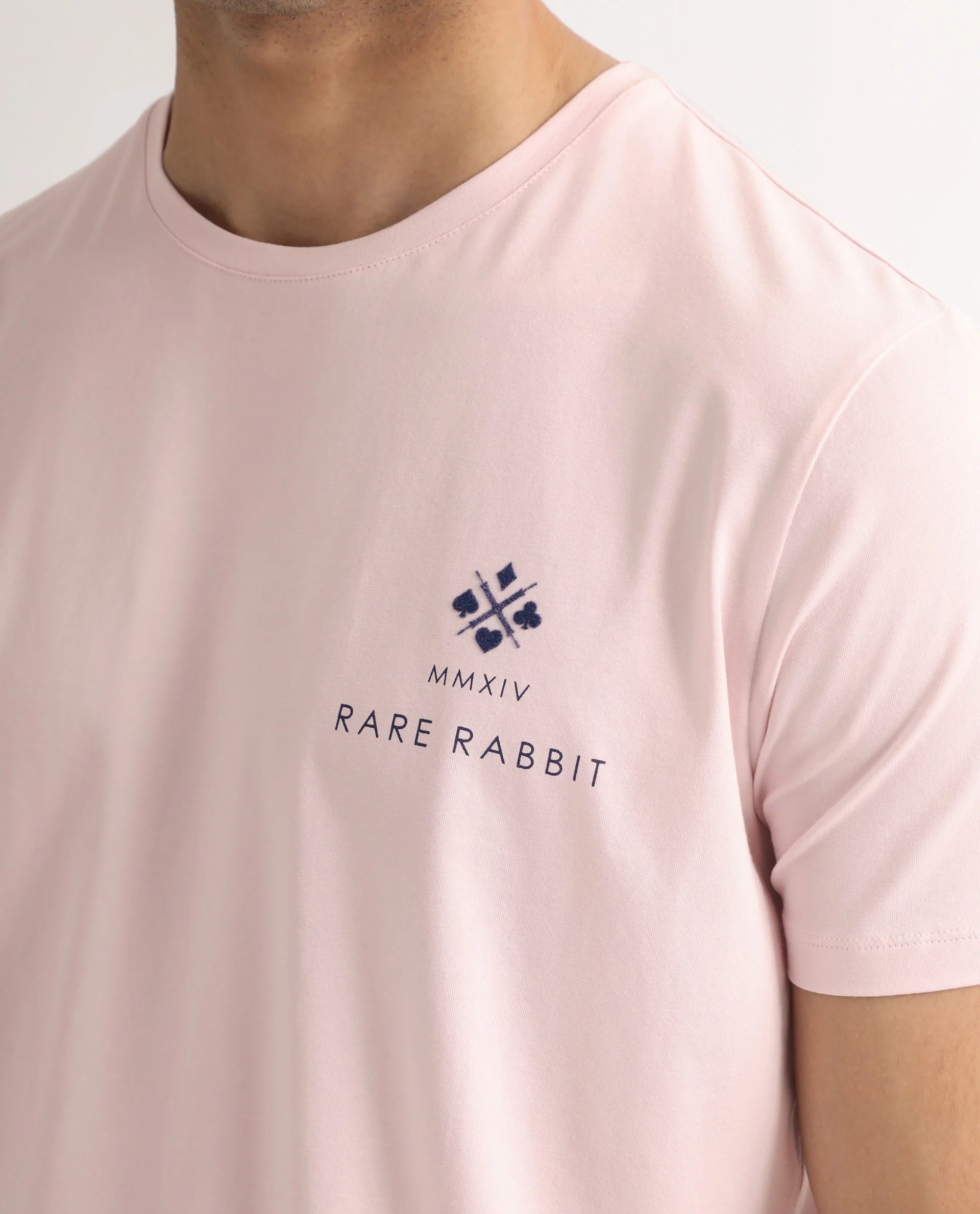 Rare Rabbit Men's Castel Light Pink Cotton Graphic Print Slim Fit Half Sleeve Crew Neck T-Shirt - Image 3