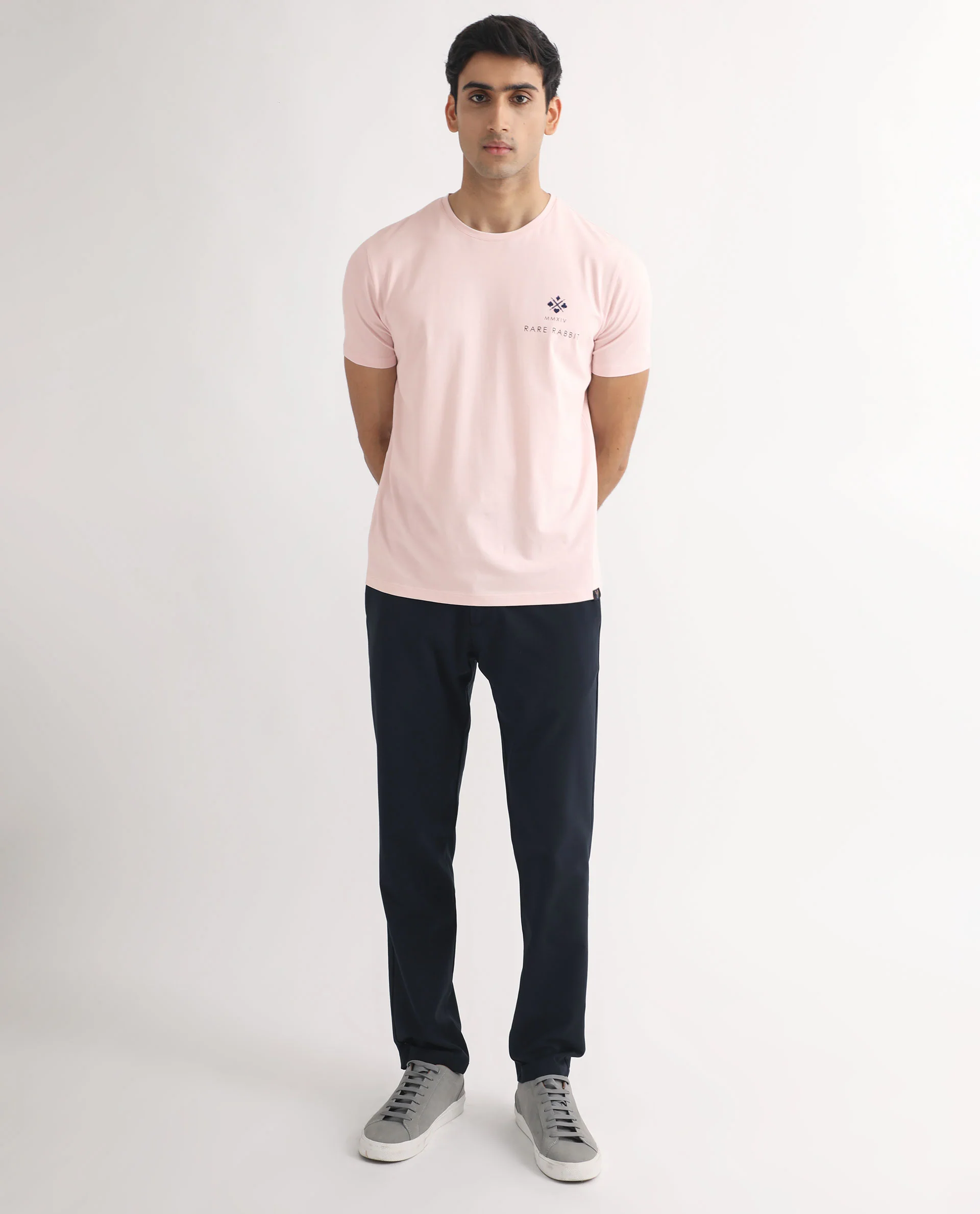 Rare Rabbit Men's Castel Light Pink Cotton Graphic Print Slim Fit Half Sleeve Crew Neck T-Shirt - Image 4