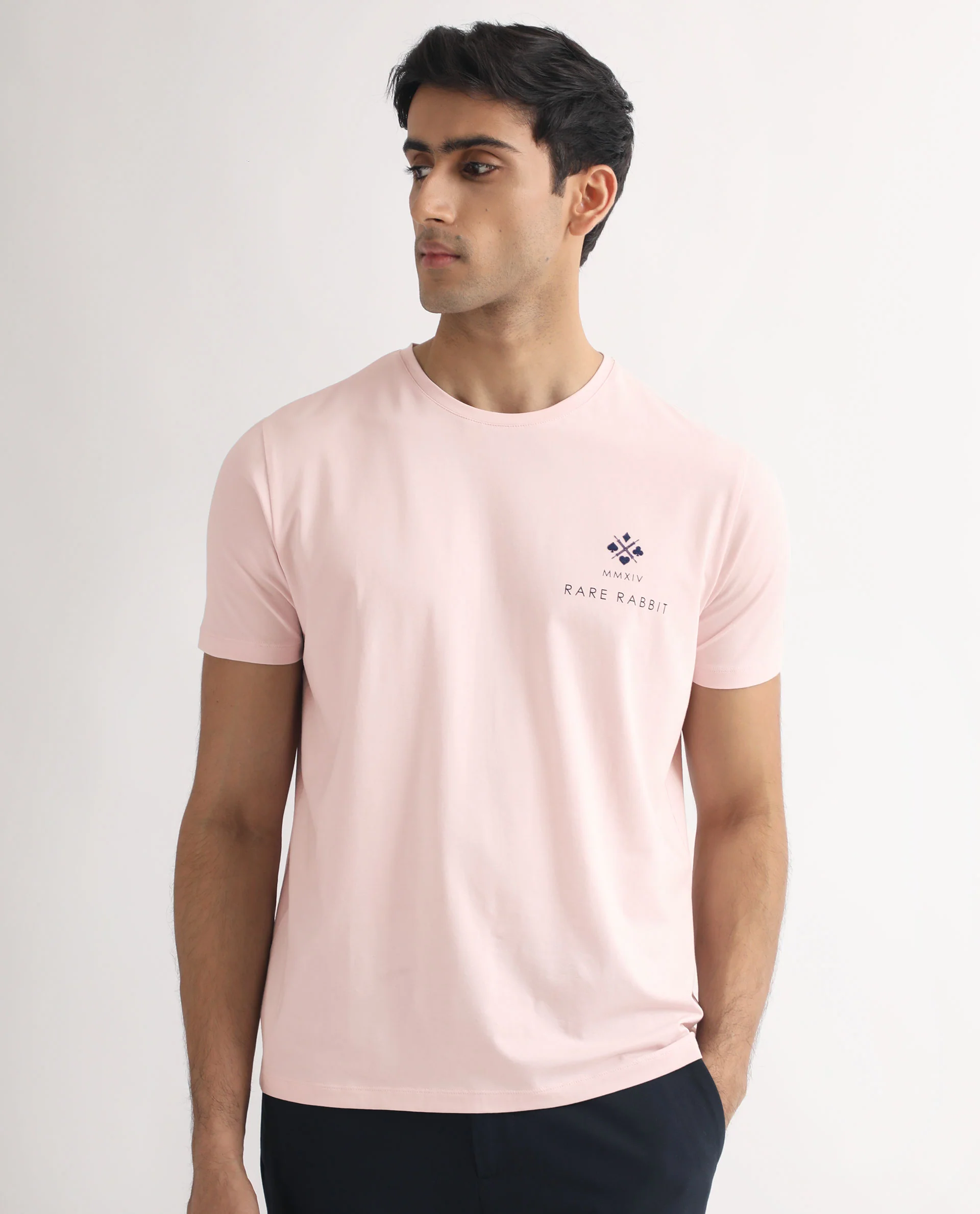 Rare Rabbit Men's Castel Light Pink Cotton Graphic Print Slim Fit Half Sleeve Crew Neck T-Shirt - Image 5