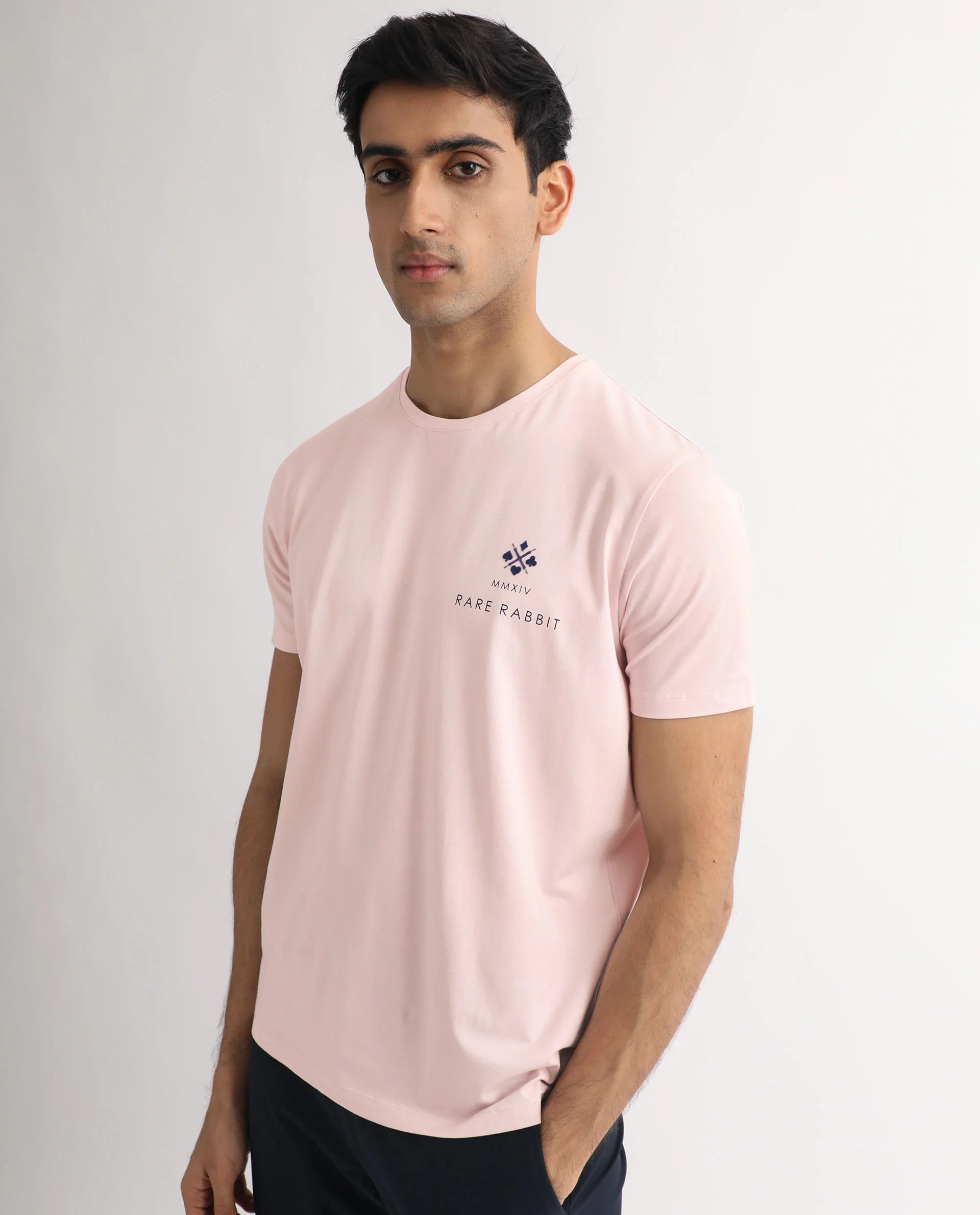 Rare Rabbit Men's Castel Light Pink Cotton Graphic Print Slim Fit Half Sleeve Crew Neck T-Shirt - Image 6