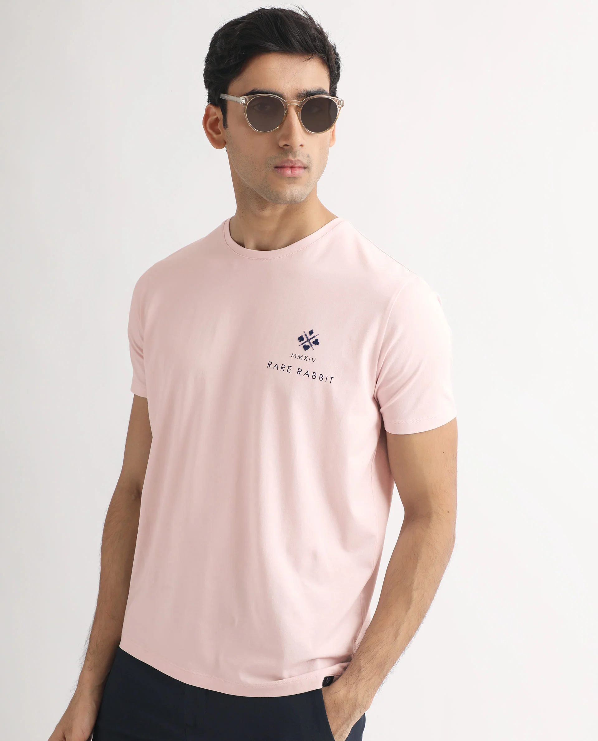 Rare Rabbit Men's Castel Light Pink Cotton Graphic Print Slim Fit Half Sleeve Crew Neck T-Shirt - Image 7