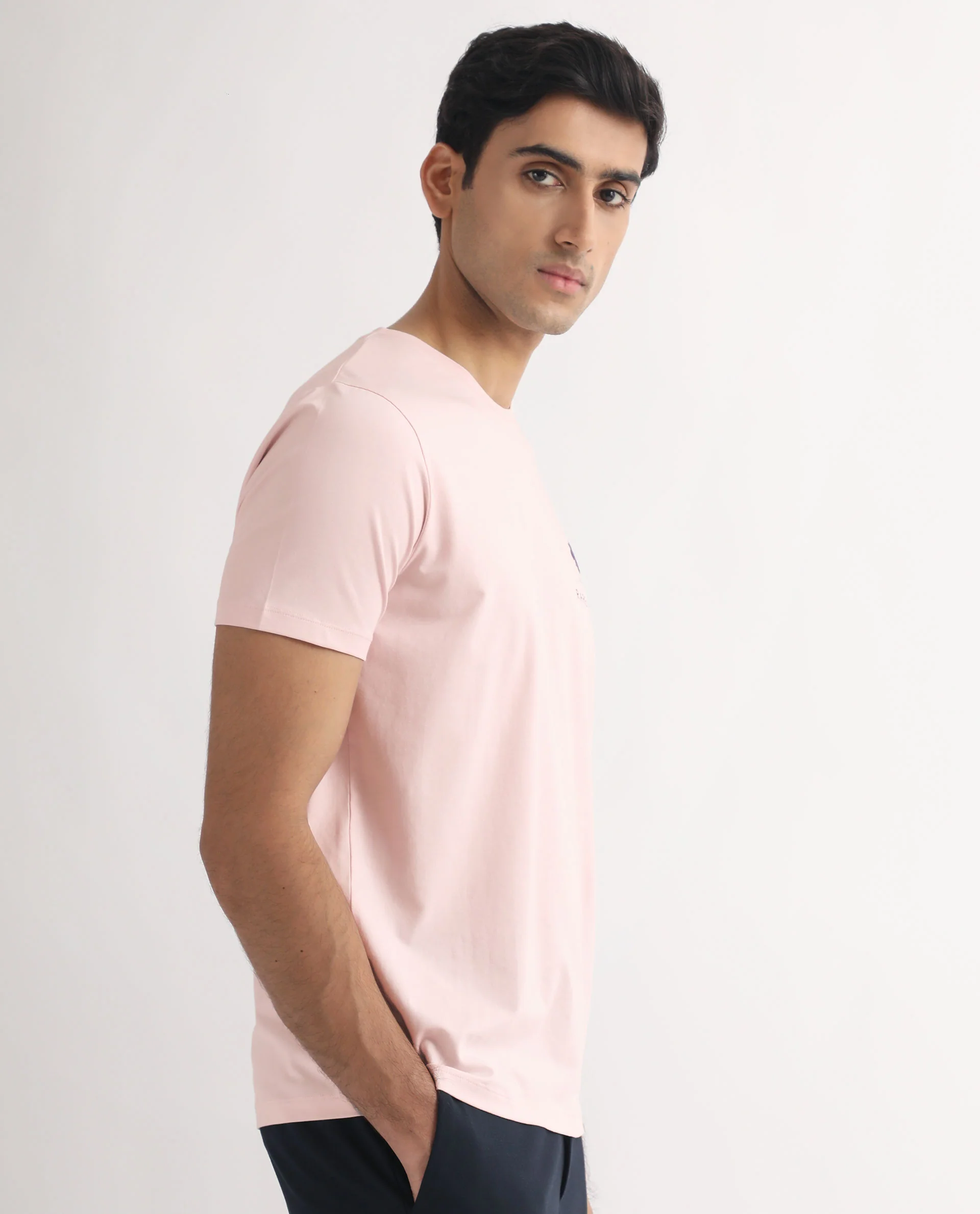 Rare Rabbit Men's Castel Light Pink Cotton Graphic Print Slim Fit Half Sleeve Crew Neck T-Shirt - Image 8