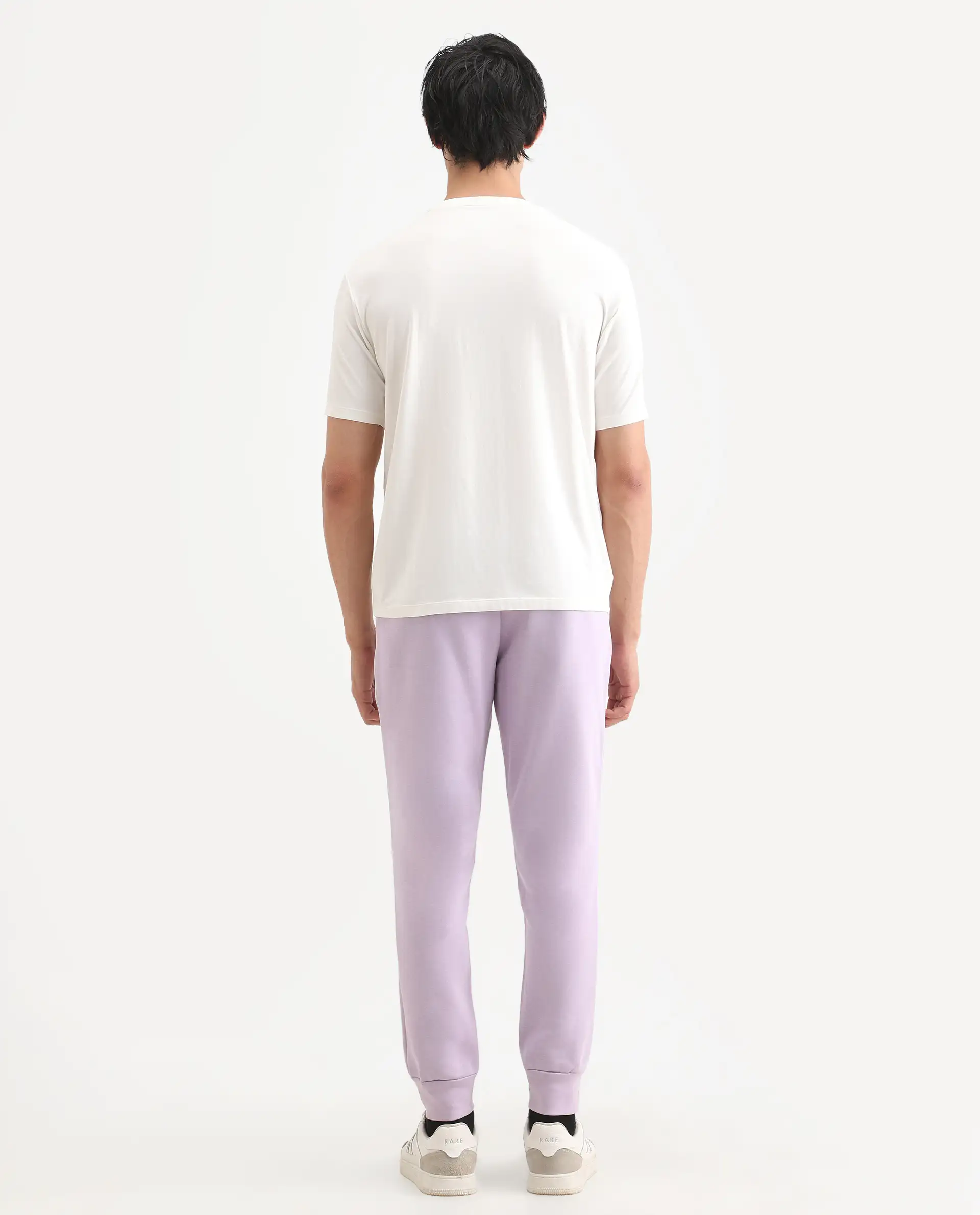 Rare Rabbit Men's Castle Bay Pastel Purple Cotton Plain Regular Fit Joggers - Image 7