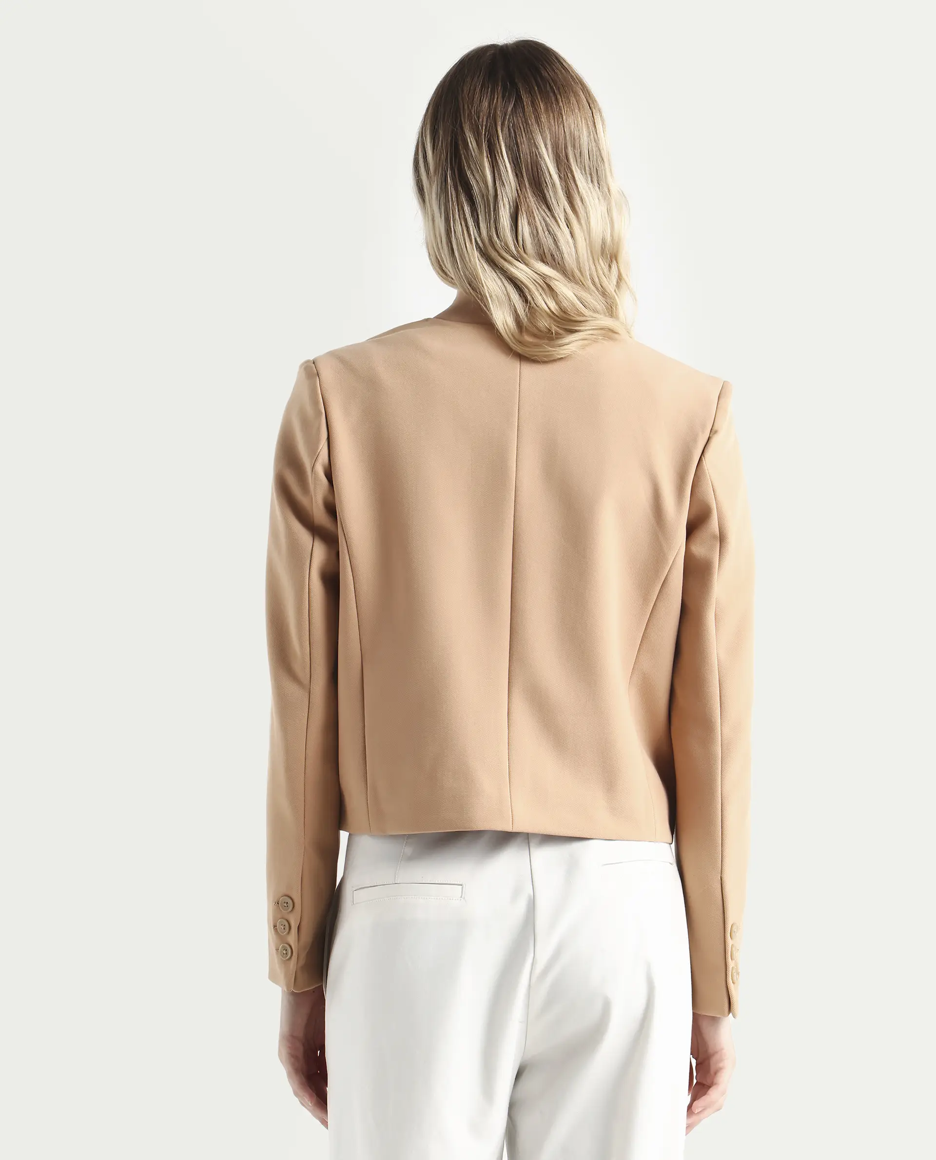 Rareism Women's Castlei Beige V-Neck Plain Regular Fit Jacket - Image 7