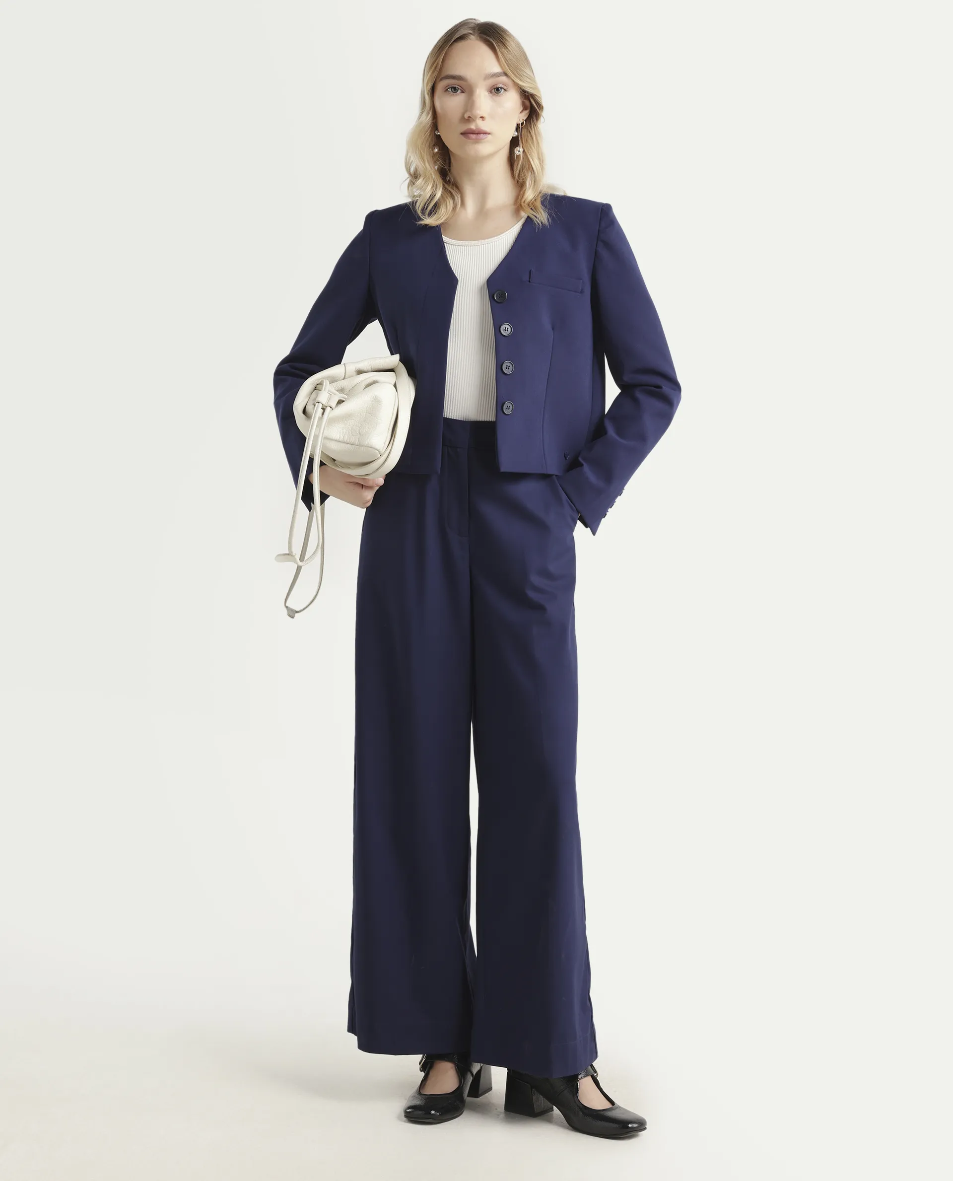 Rareism Women's Castlei Dark Navy V-Neck Plain Regular Fit Jacket - Image 2