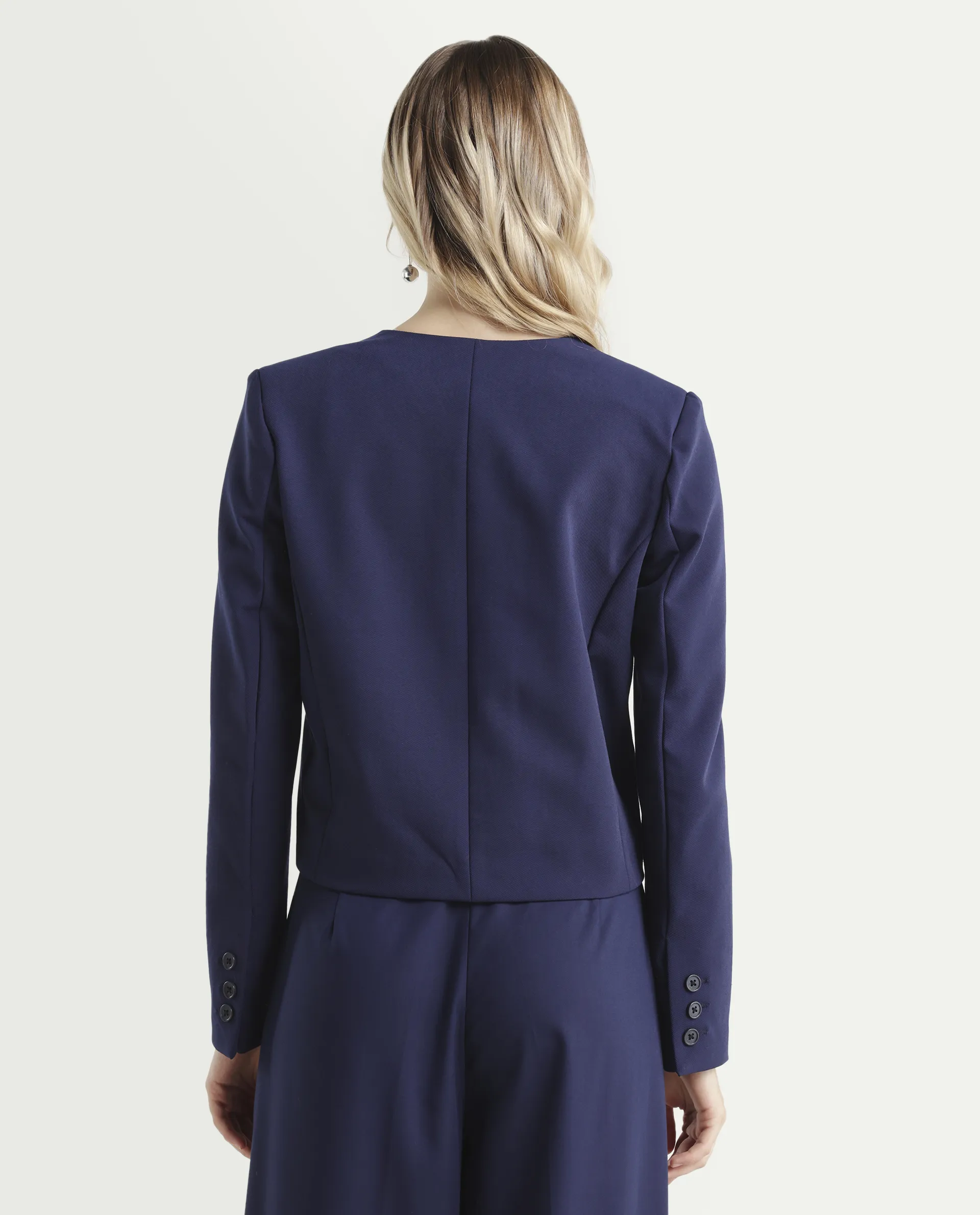 Rareism Women's Castlei Dark Navy V-Neck Plain Regular Fit Jacket - Image 7