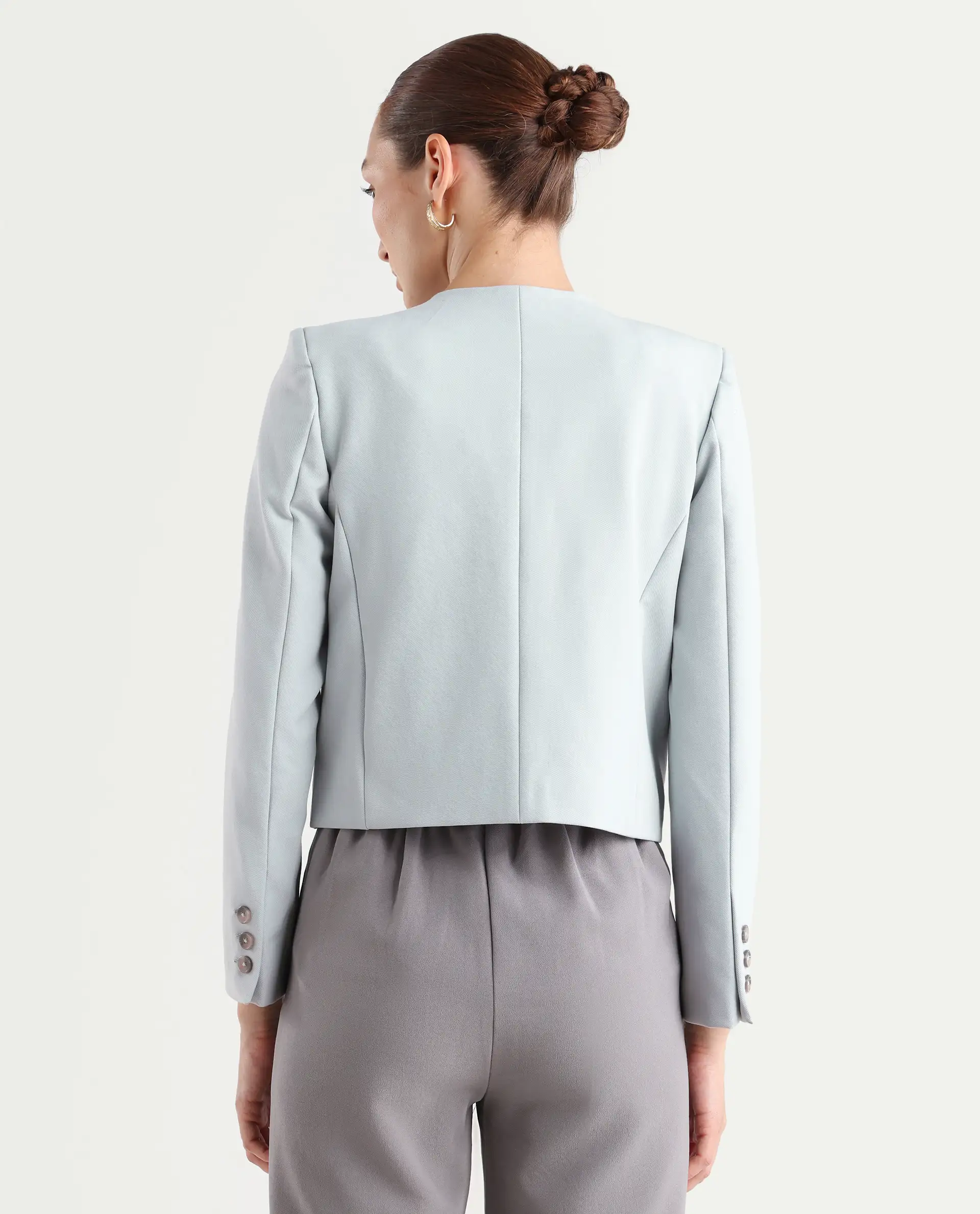 Rareism Women's Castlei Light Grey V-Neck Plain Regular Fit Jacket - Image 8