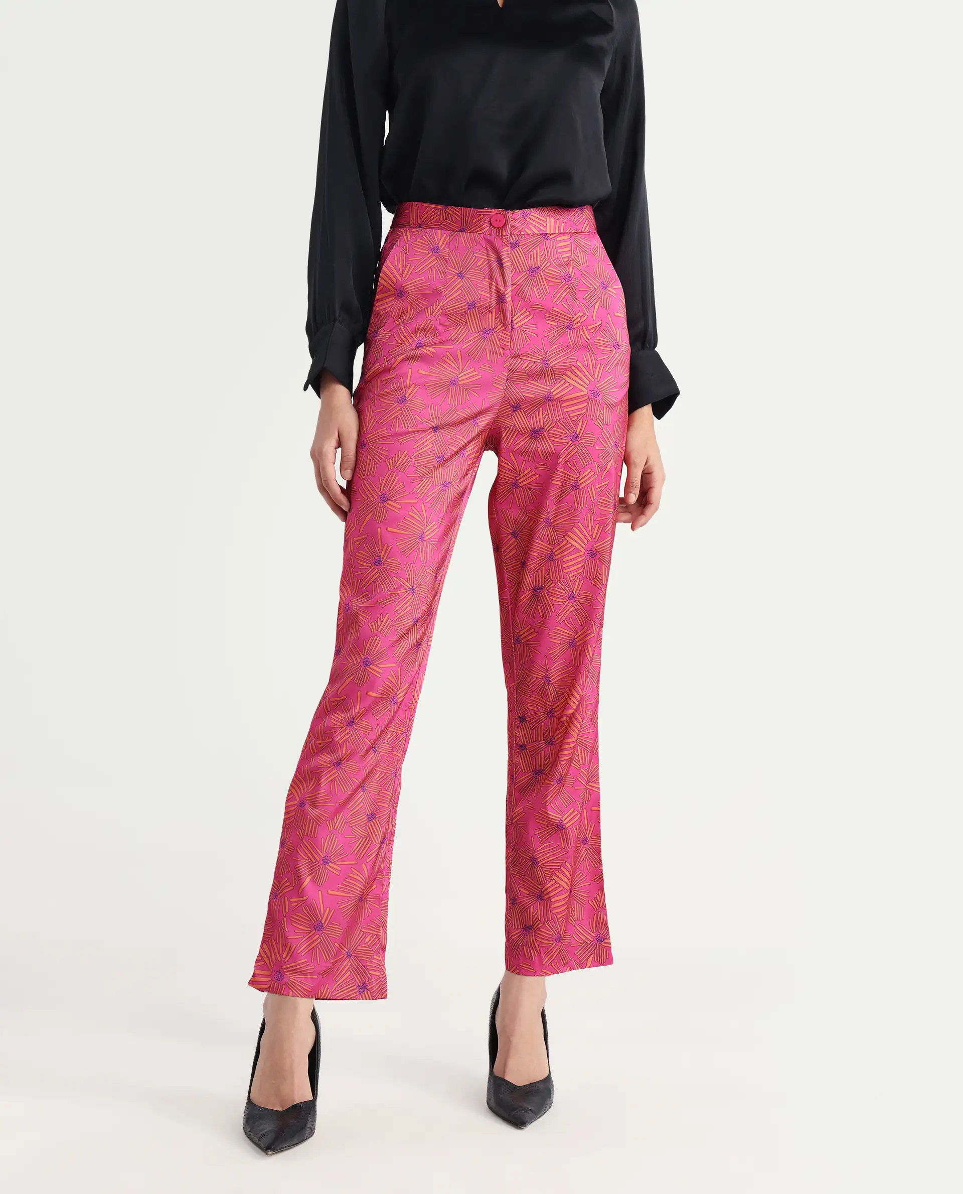 Rareism Women's Catepil Pink Modal Geometric Print Ankle Length Tailored Trouser - Image 4