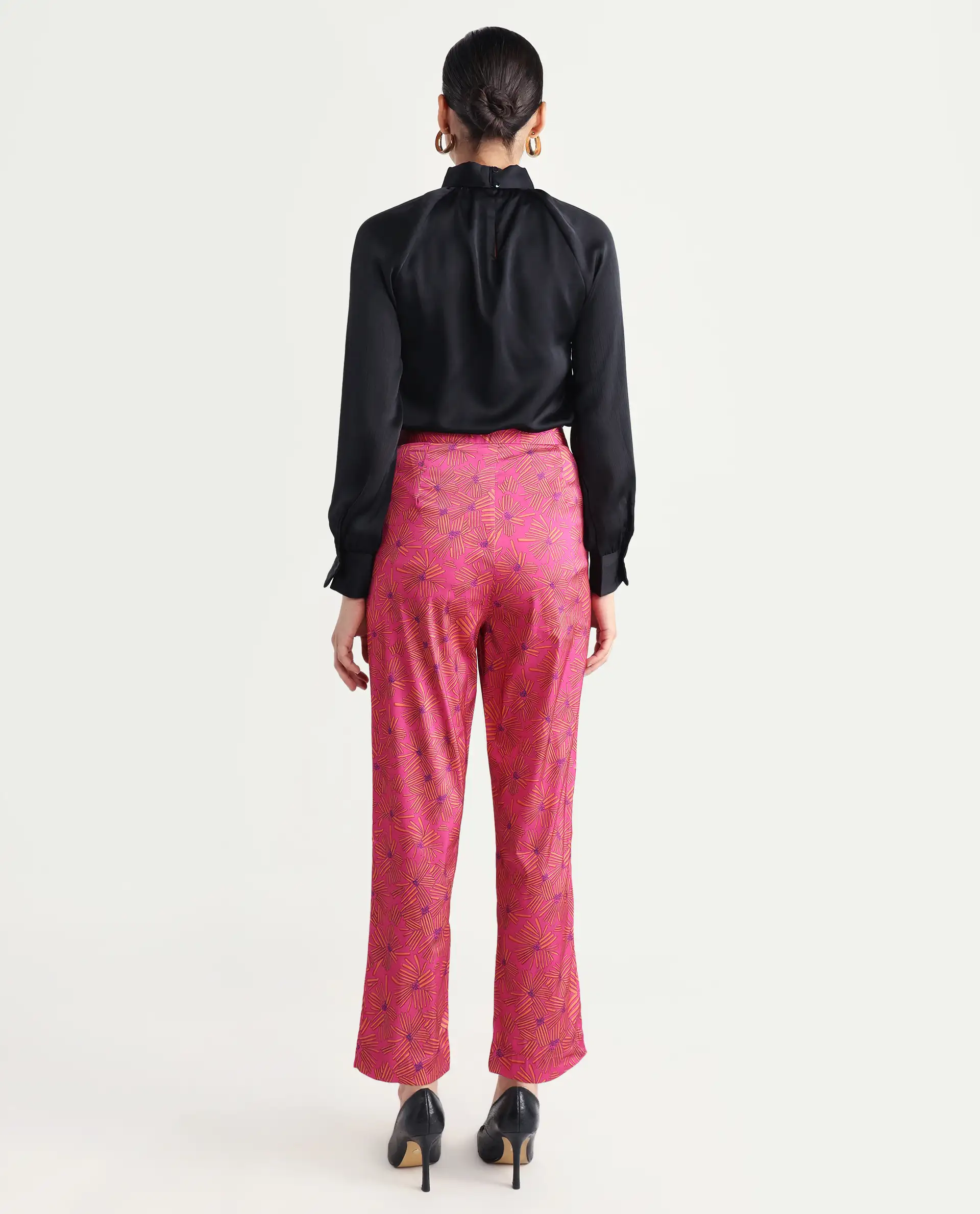 Rareism Women's Catepil Pink Modal Geometric Print Ankle Length Tailored Trouser - Image 7