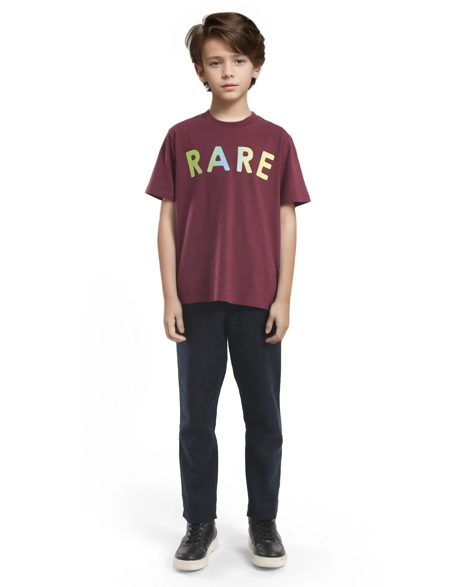 Rare Ones Kids Cati Dark Maroon Cotton Fabric Half Sleeves Crew Neck Graphic Print T-Shirt - Image 2