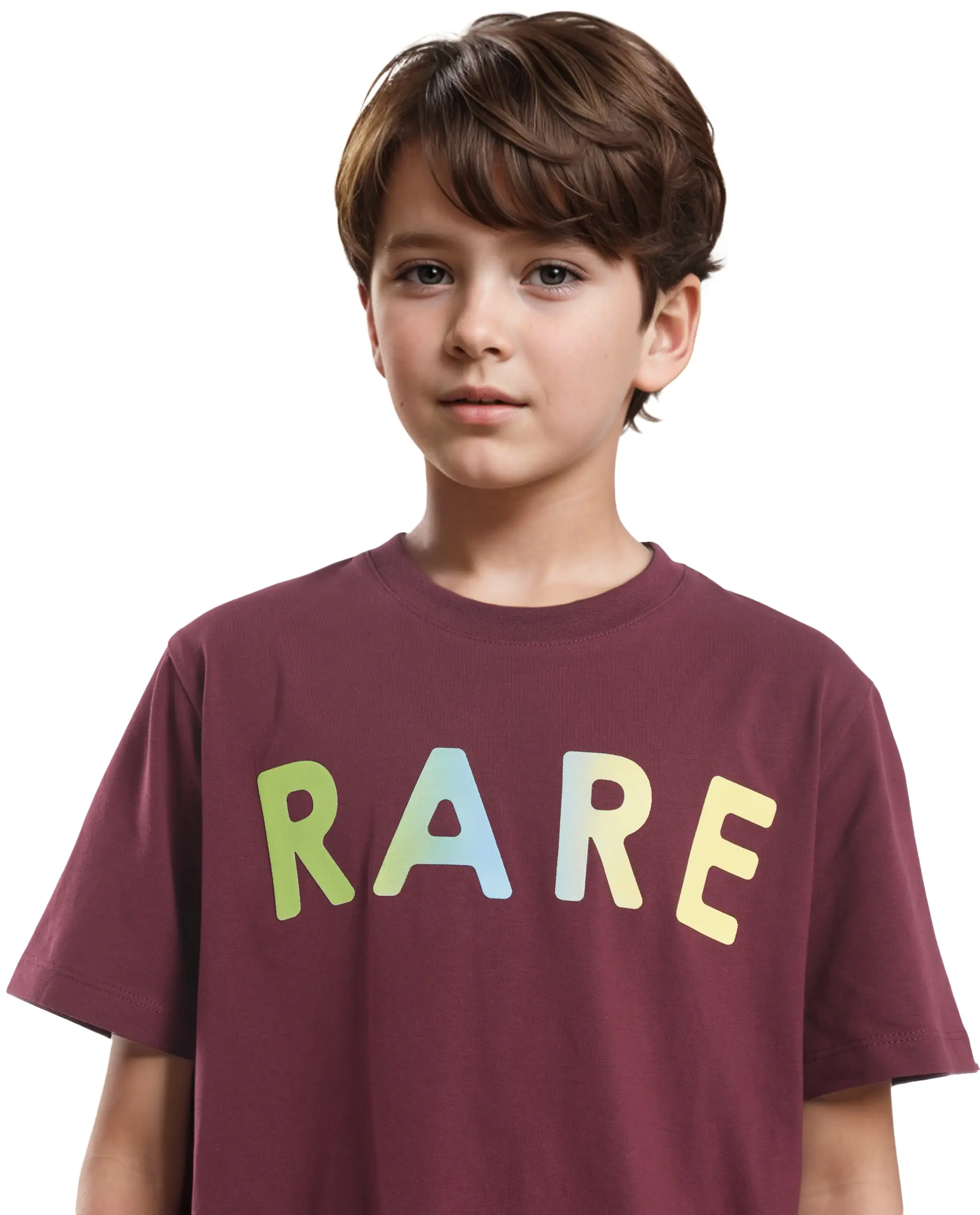 Rare Ones Kids Cati Dark Maroon Cotton Fabric Half Sleeves Crew Neck Graphic Print T-Shirt - Image 4