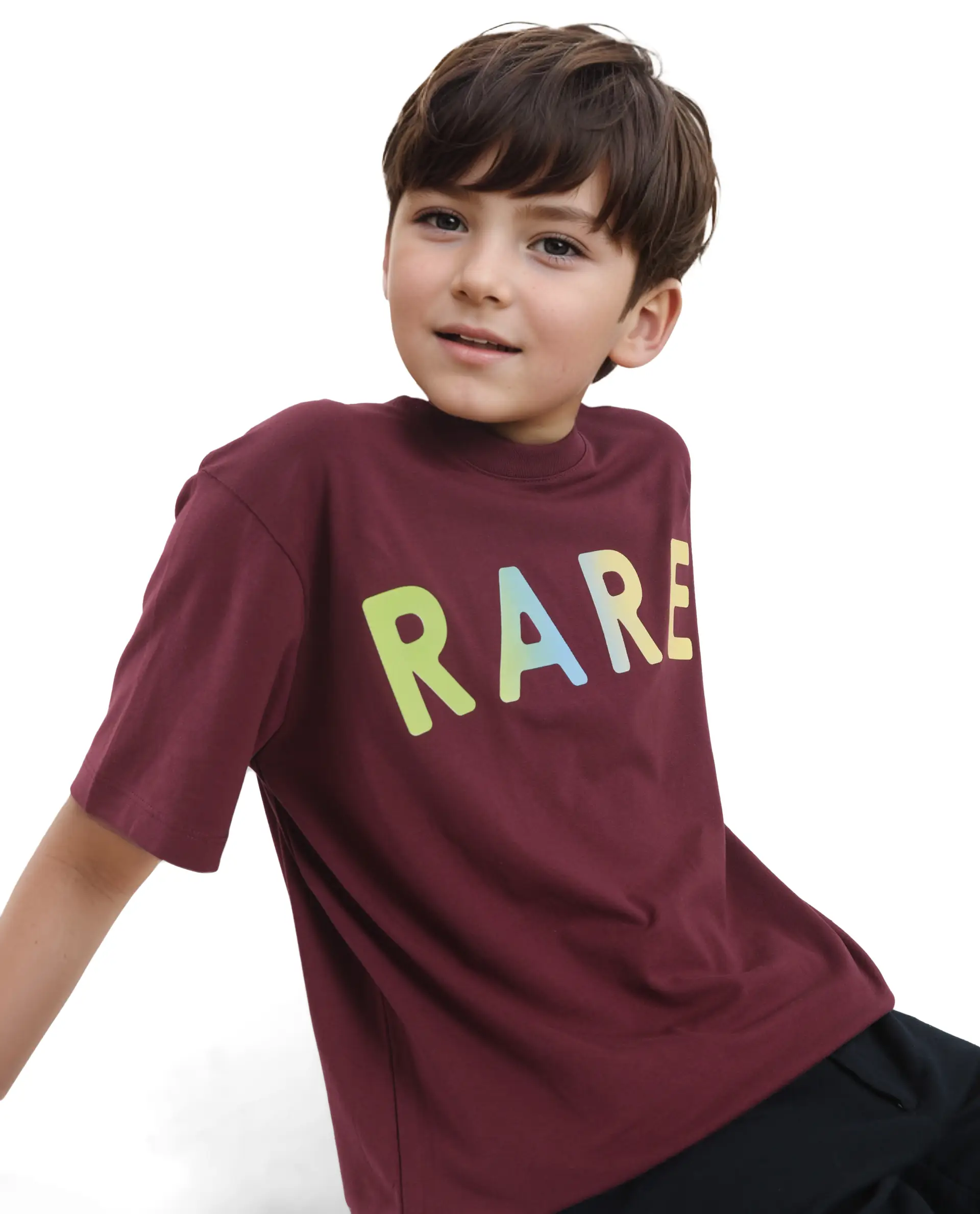 Rare Ones Kids Cati Dark Maroon Cotton Fabric Half Sleeves Crew Neck Graphic Print T-Shirt - Image 5