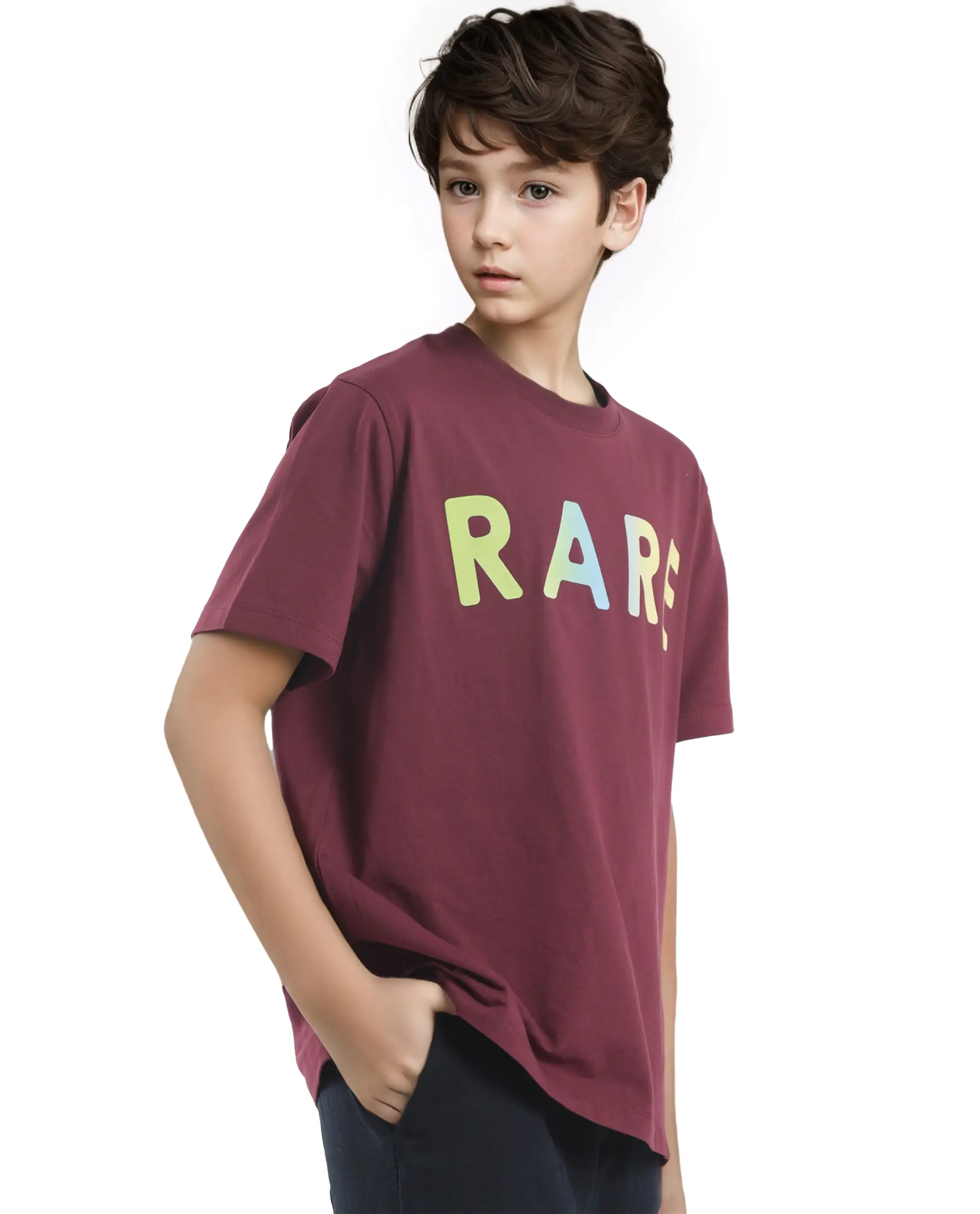 Rare Ones Kids Cati Dark Maroon Cotton Fabric Half Sleeves Crew Neck Graphic Print T-Shirt - Image 6