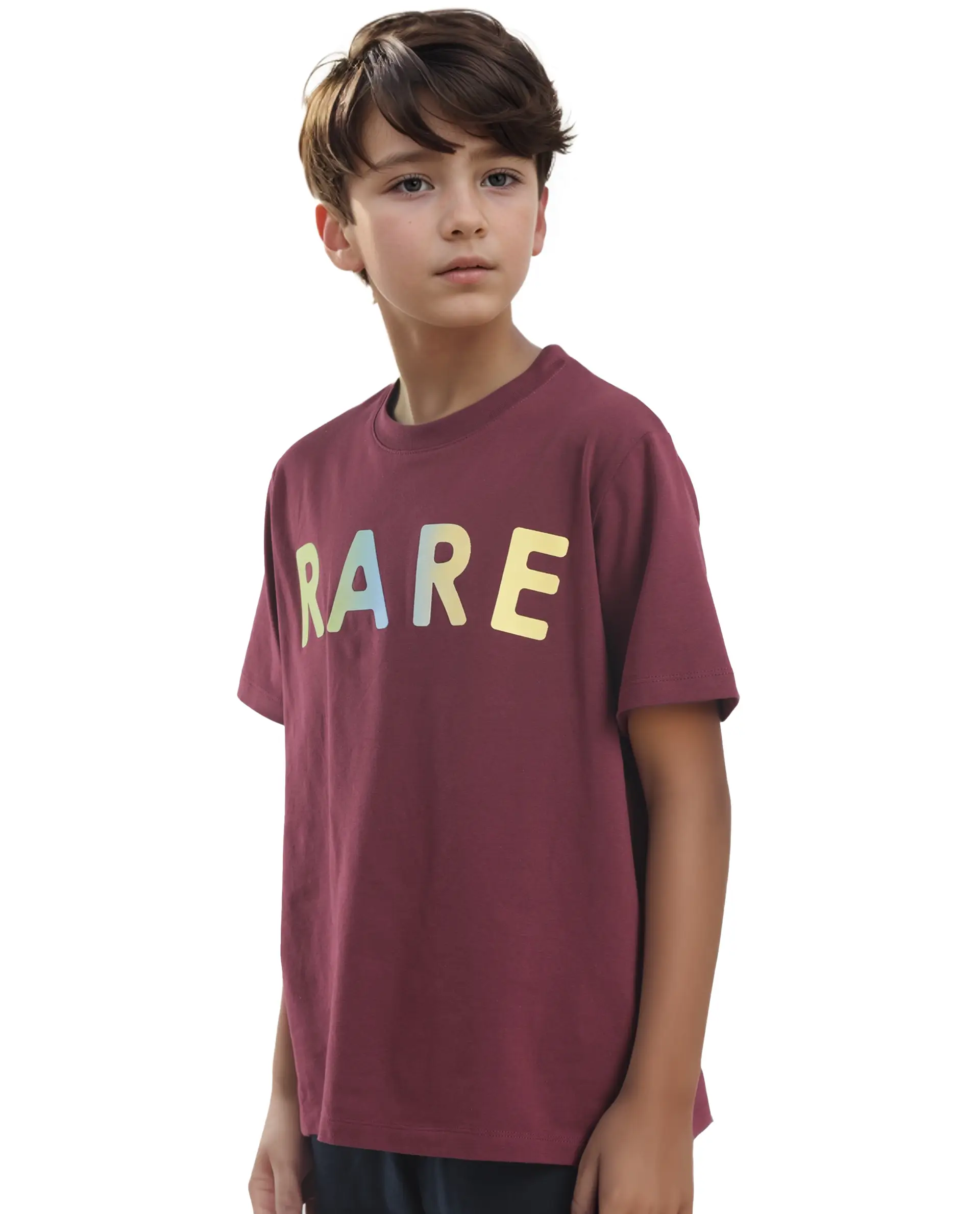 Rare Ones Kids Cati Dark Maroon Cotton Fabric Half Sleeves Crew Neck Graphic Print T-Shirt - Image 8