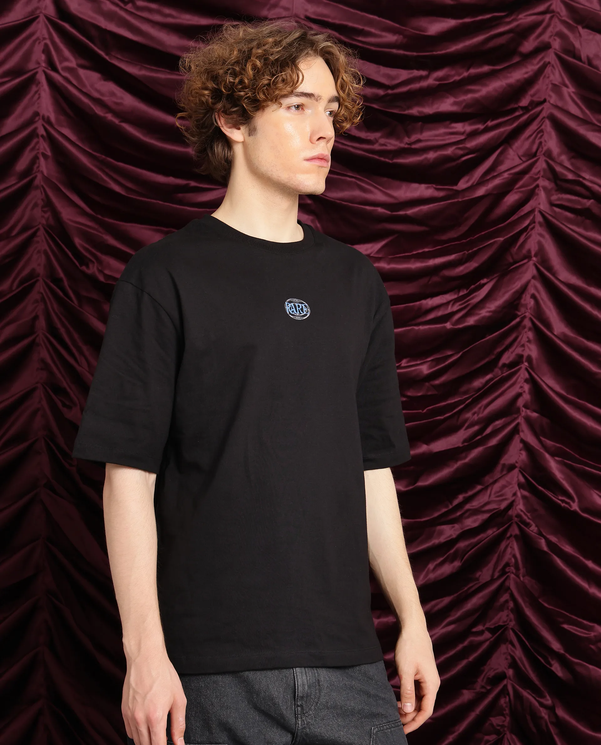 Rare Rabbit Men's Cato Black Cotton Graphic Print Oversized Fit Half Sleeve Crew Neck T-Shirt - Image 6