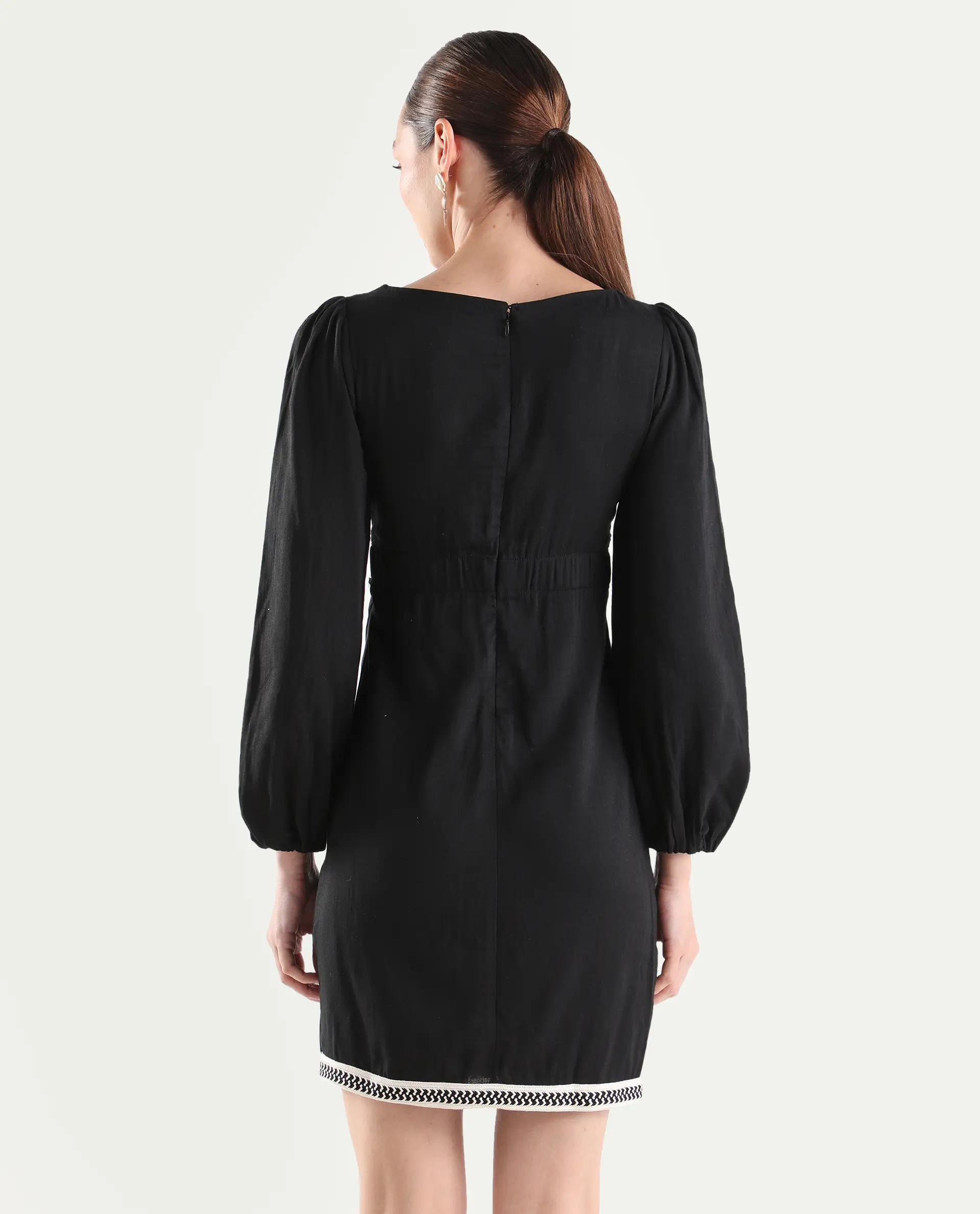 Rareism Women's Catya Black Cotton Blend Full Sleeve Bodycon Plain Dress - Image 8