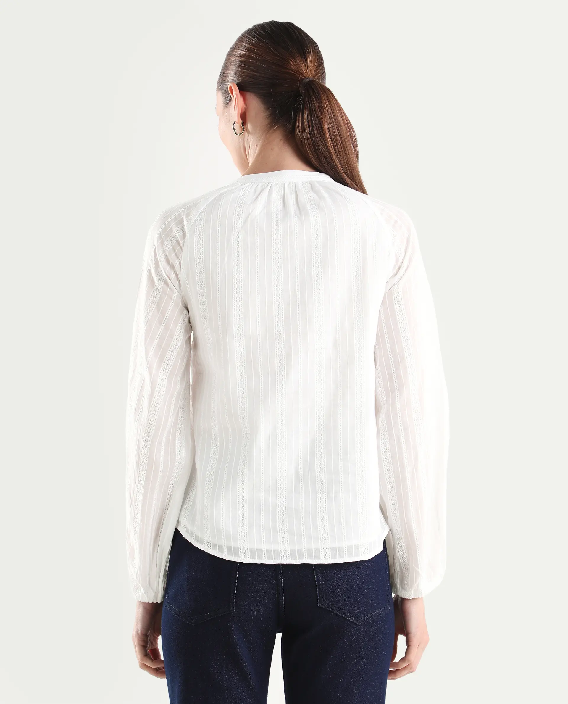 Rareism Women's Cava White Cotton Full Sleeve Regular Fit Plain Top - Image 7