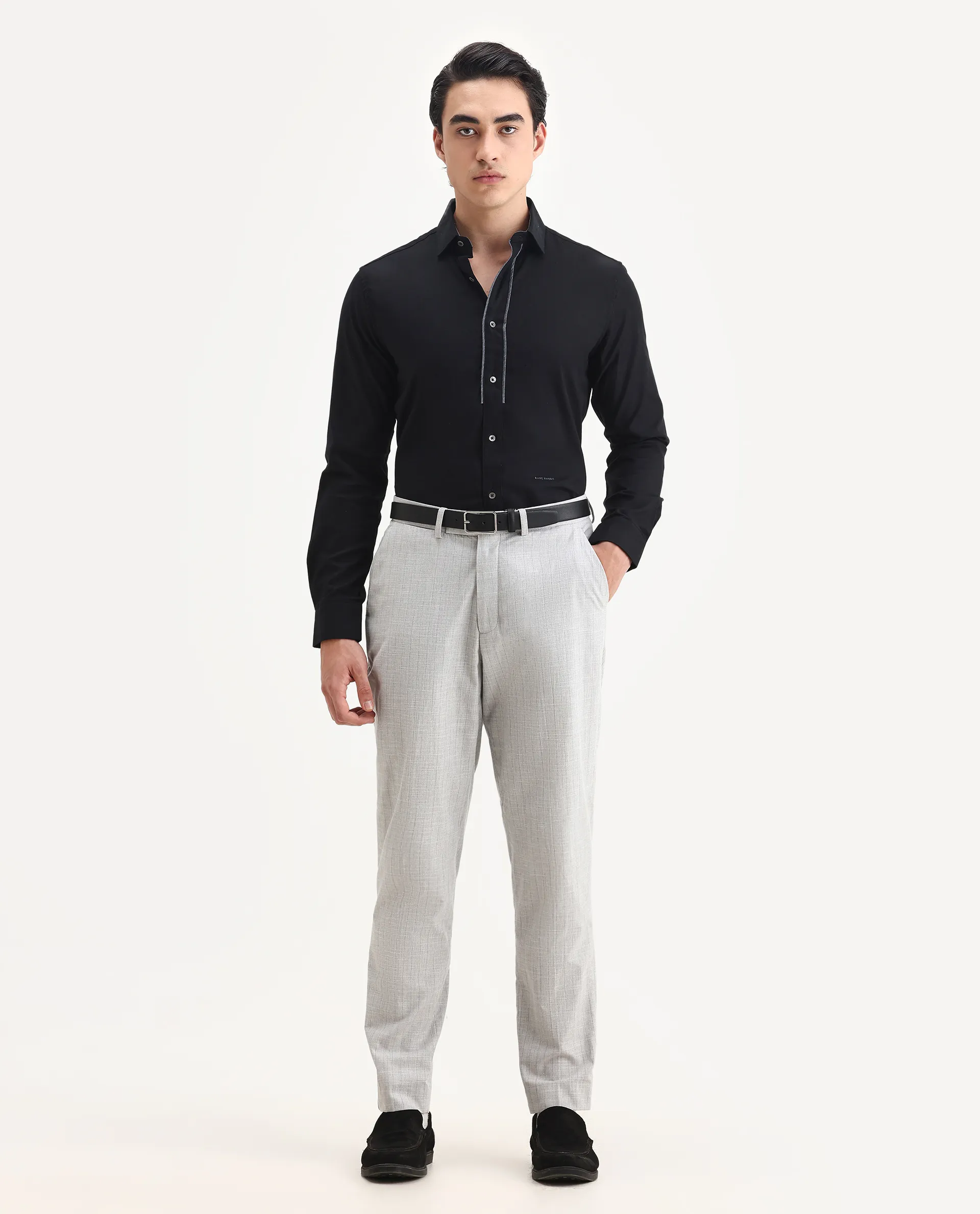 Rare Rabbit Men's Cavell Black Cotton Plain Regular Fit Full Sleeve Collared Shirt - Image 2
