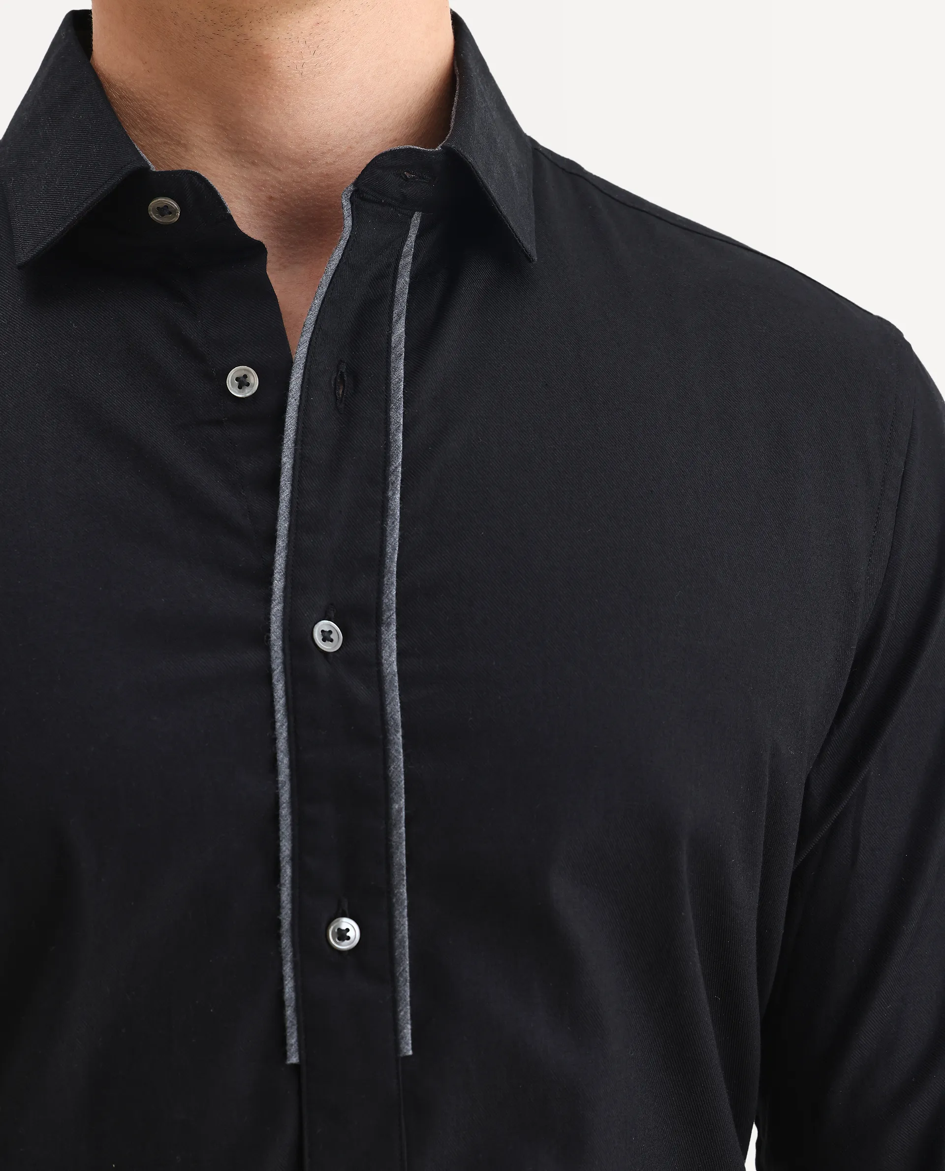 Rare Rabbit Men's Cavell Black Cotton Plain Regular Fit Full Sleeve Collared Shirt - Image 3