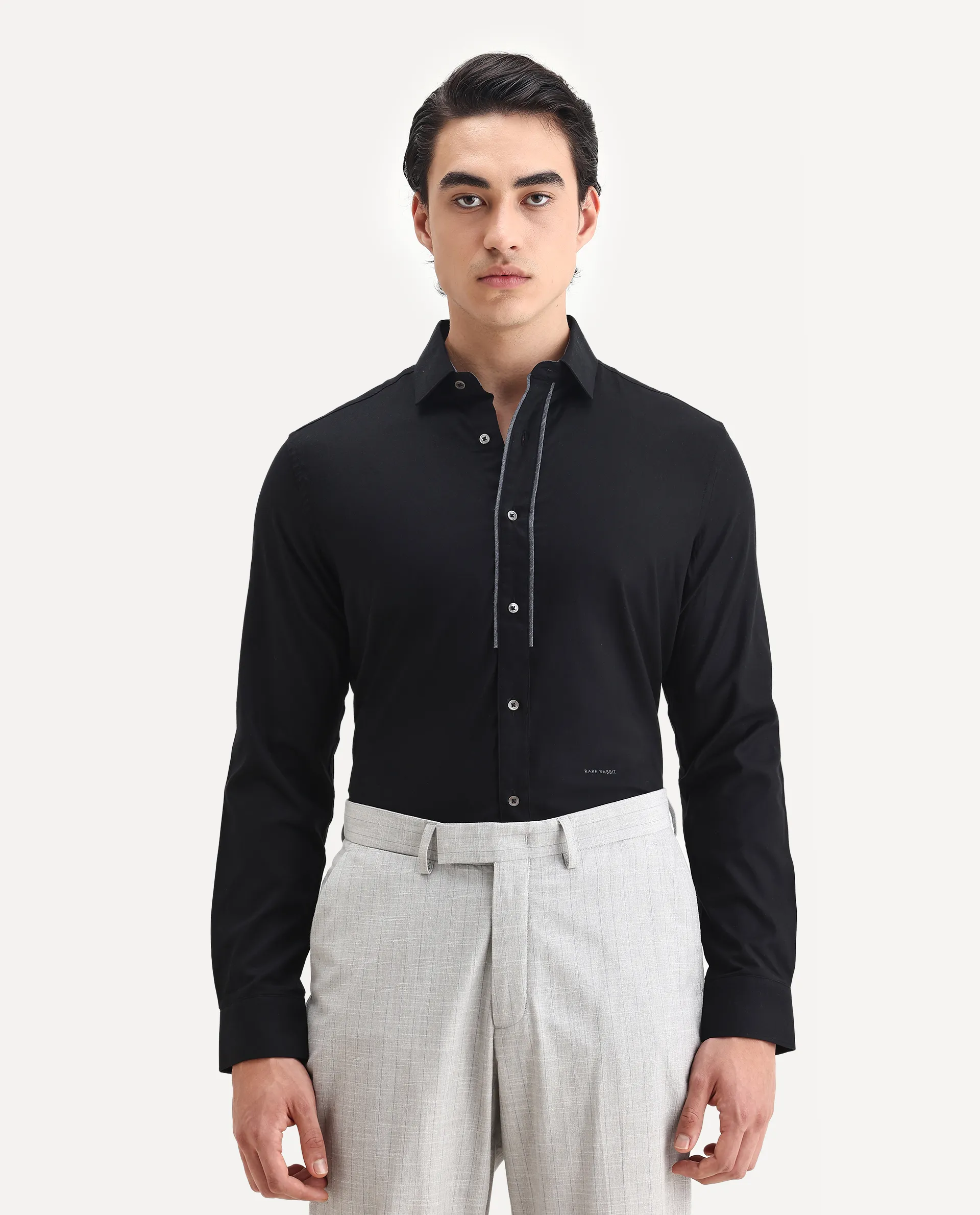 Rare Rabbit Men's Cavell Black Cotton Plain Regular Fit Full Sleeve Collared Shirt - Image 4