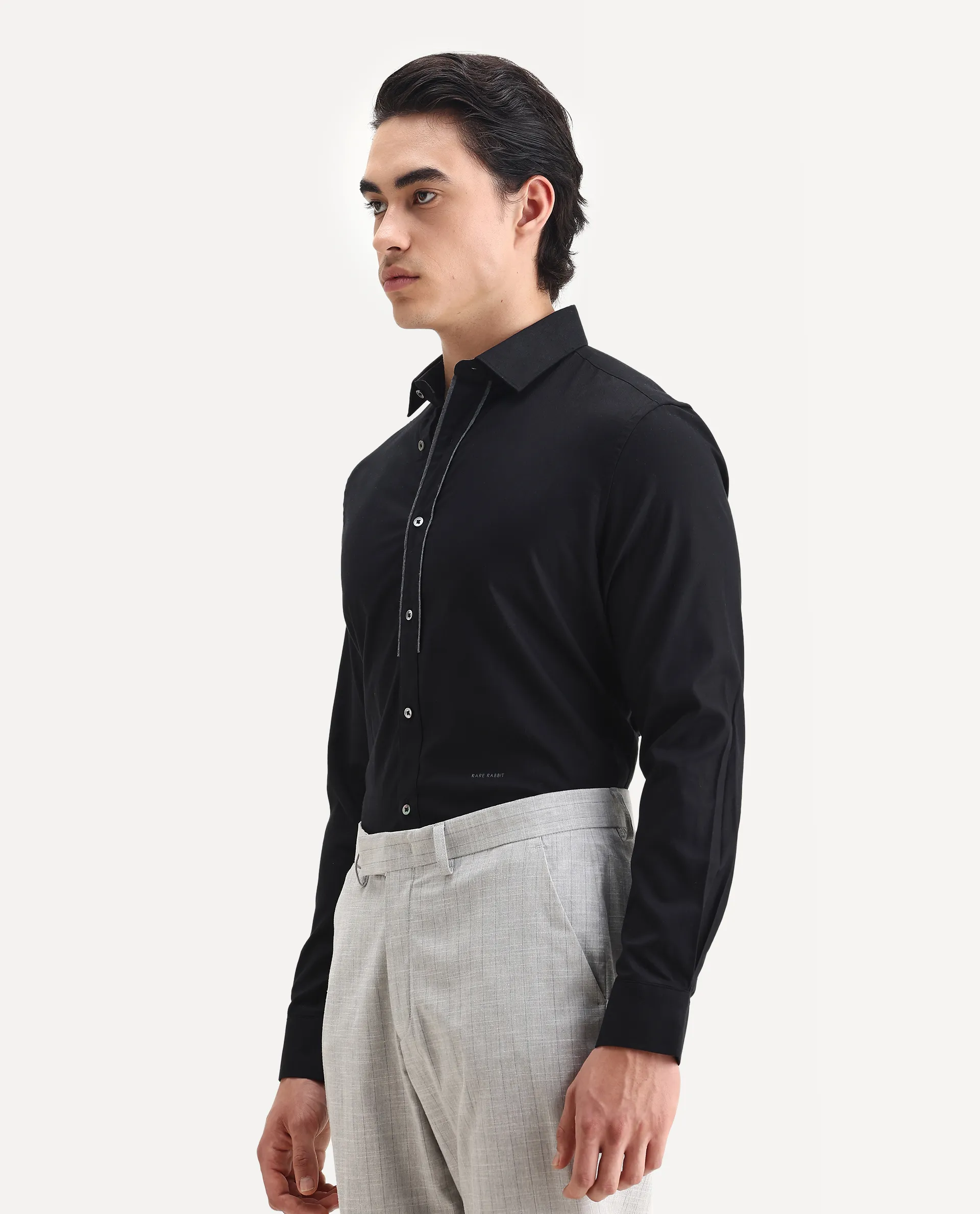 Rare Rabbit Men's Cavell Black Cotton Plain Regular Fit Full Sleeve Collared Shirt - Image 5