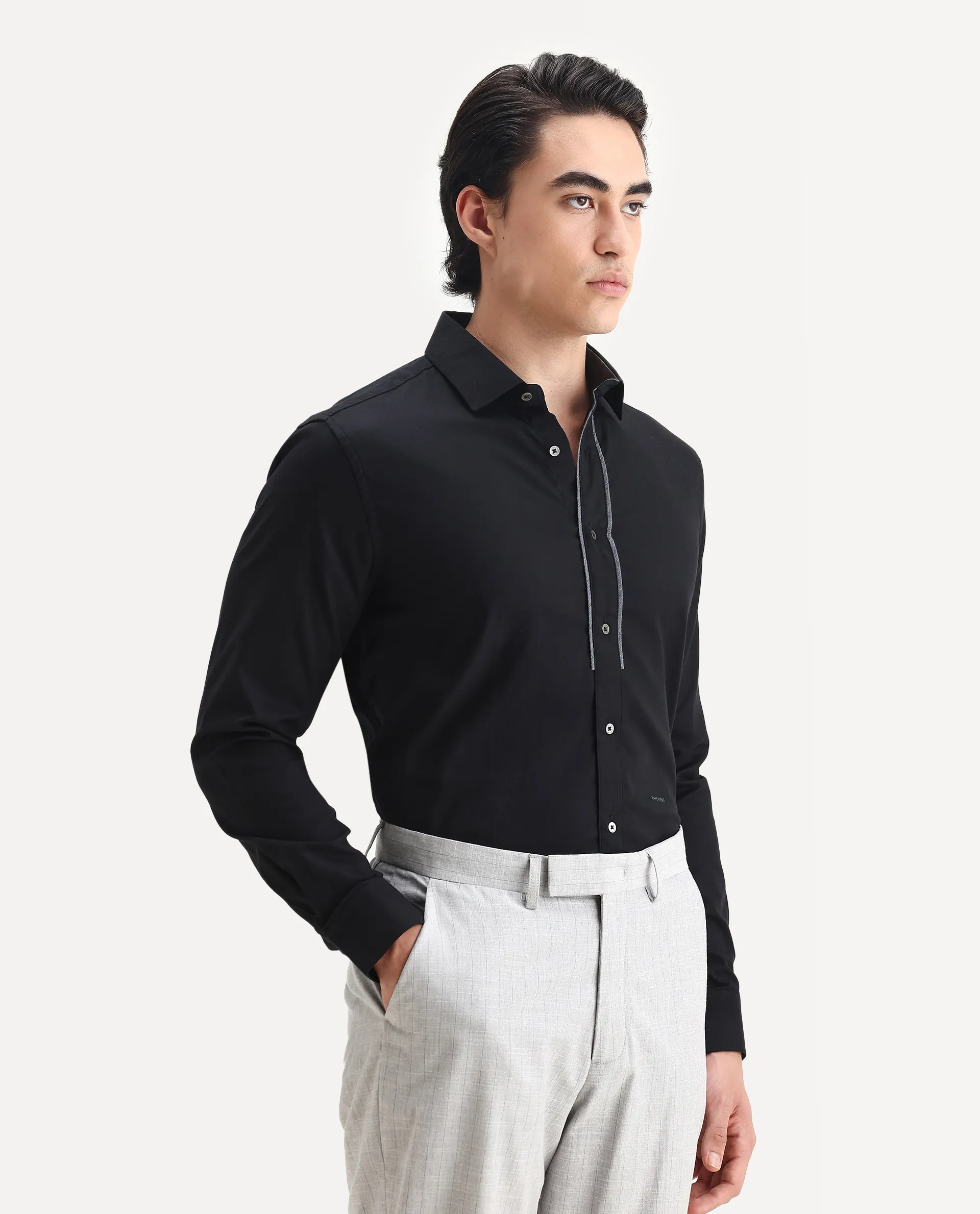 Rare Rabbit Men's Cavell Black Cotton Plain Regular Fit Full Sleeve Collared Shirt - Image 6