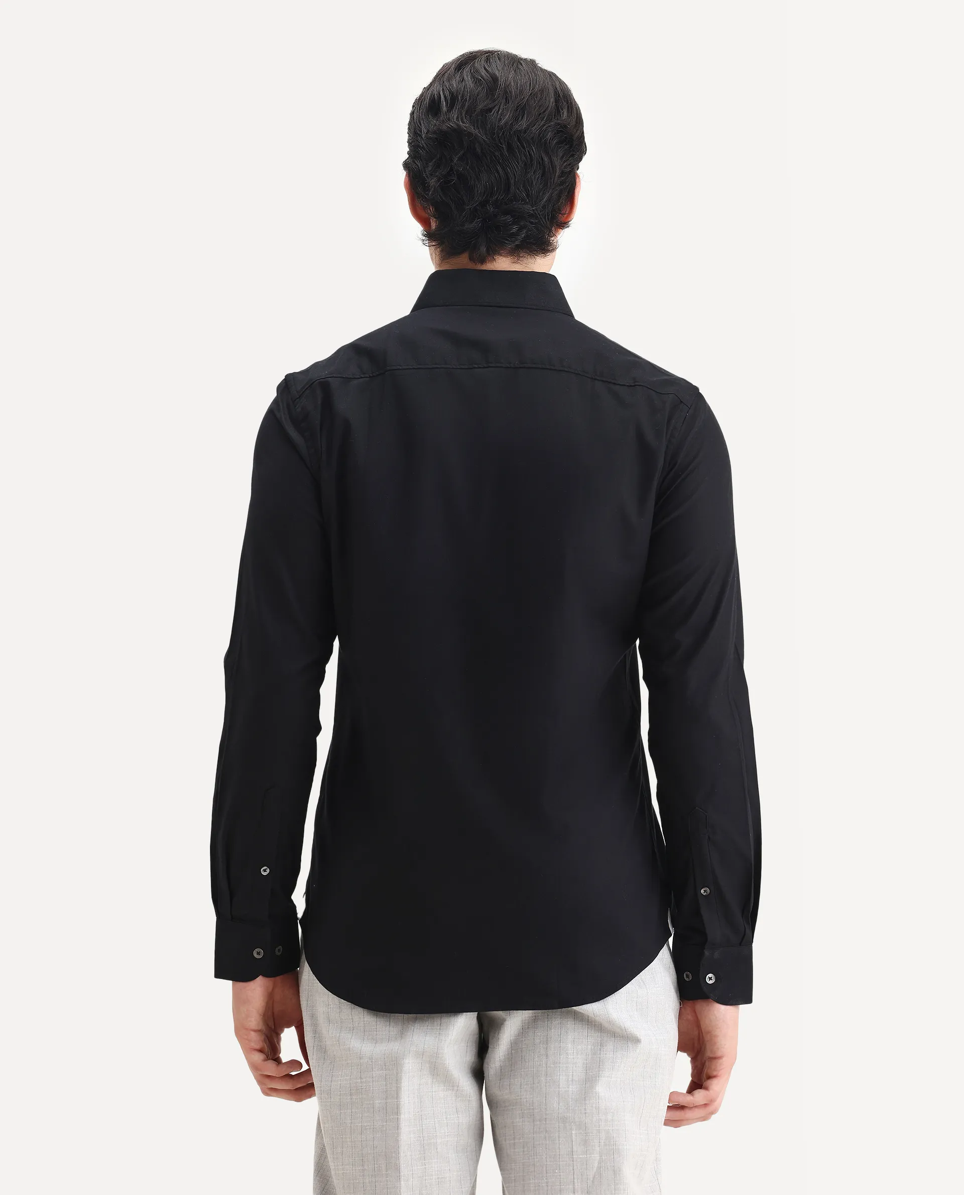 Rare Rabbit Men's Cavell Black Cotton Plain Regular Fit Full Sleeve Collared Shirt - Image 7