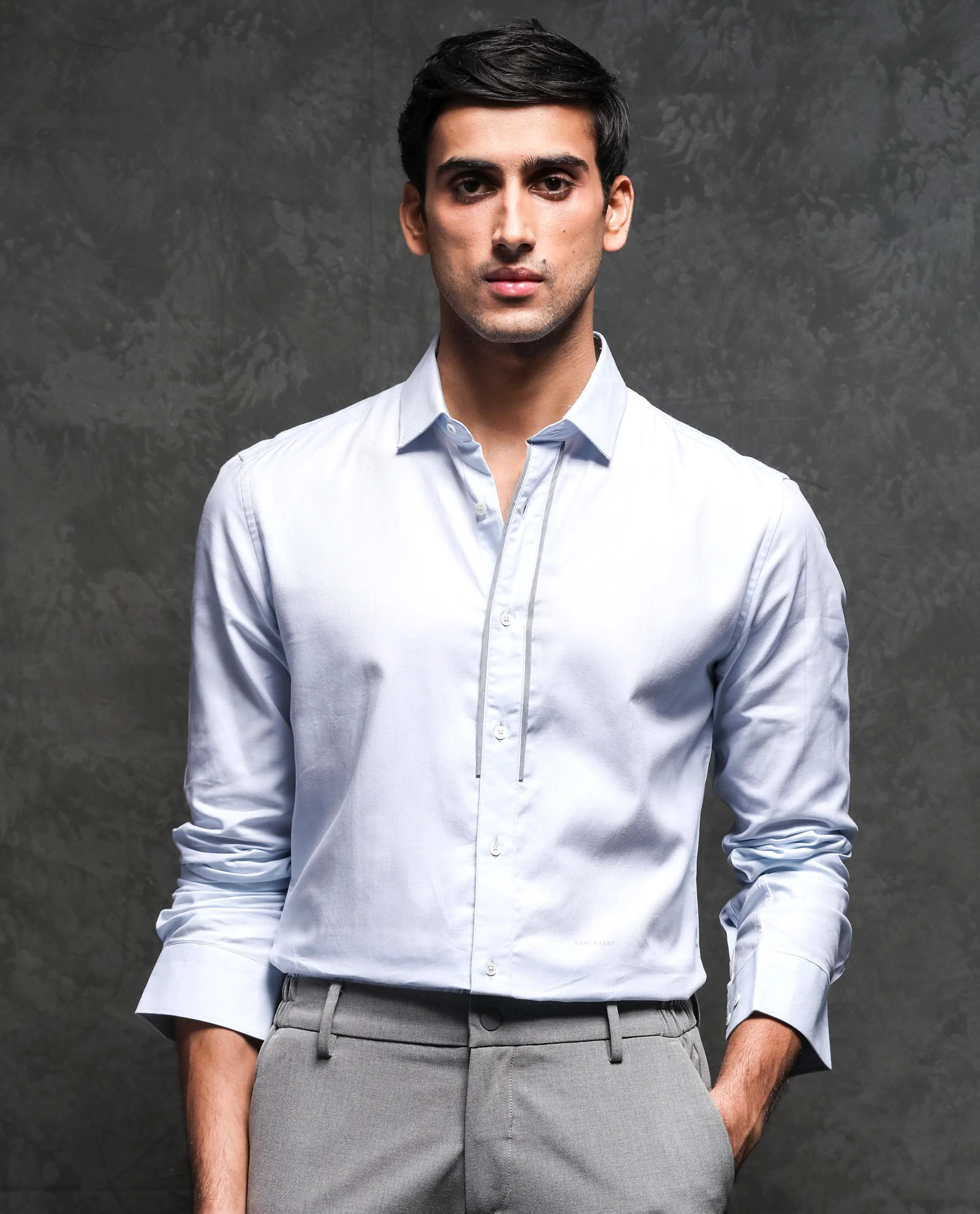 Rare Rabbit Men's Cavell Blue Cotton Plain Regular Fit Full Sleeve Collared Shirt - Image 5