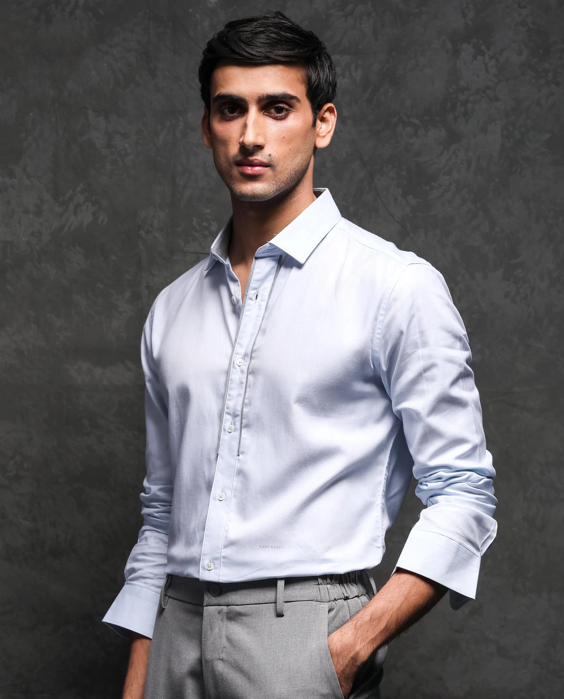 Rare Rabbit Men's Cavell Blue Cotton Plain Regular Fit Full Sleeve Collared Shirt - Image 6