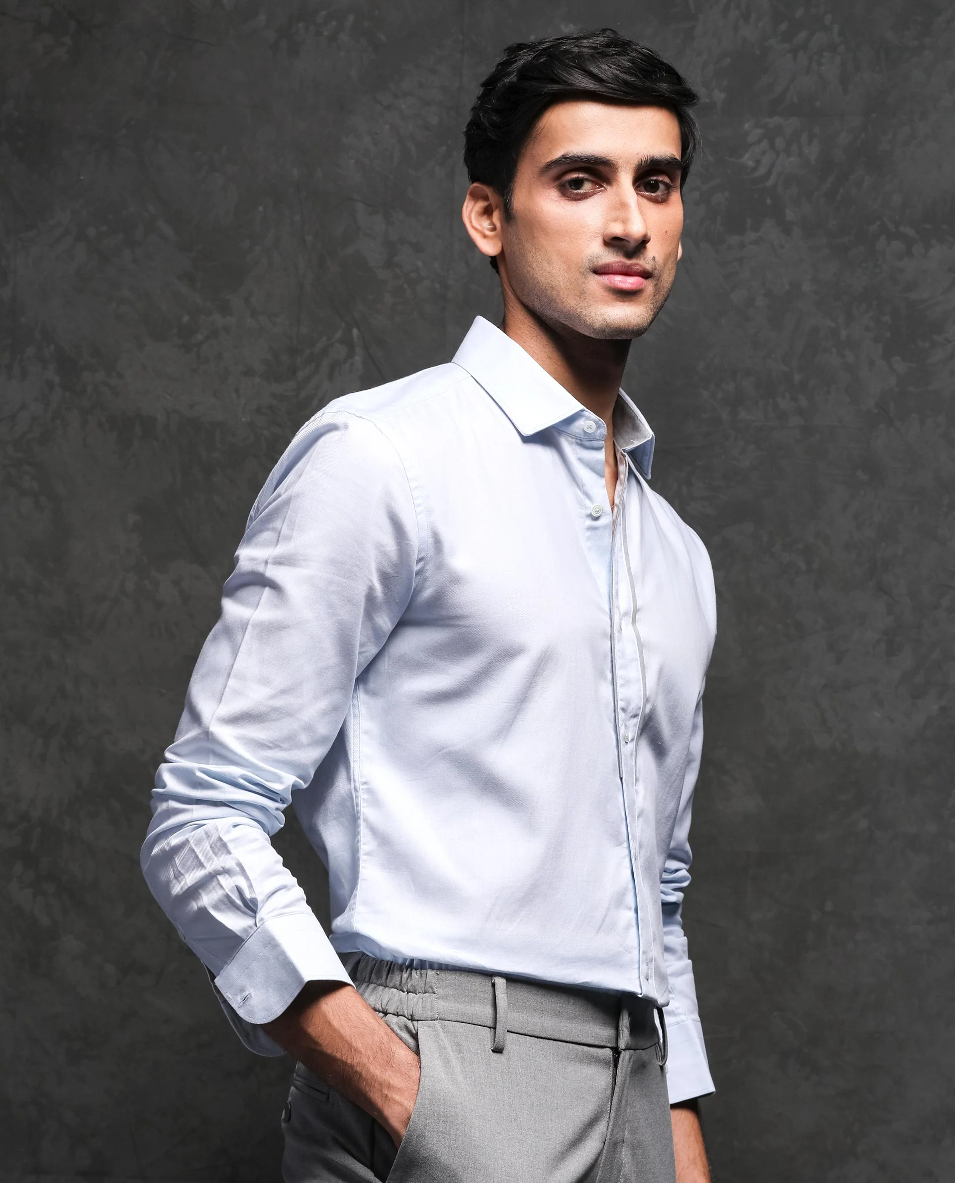 Rare Rabbit Men's Cavell Blue Cotton Plain Regular Fit Full Sleeve Collared Shirt - Image 7