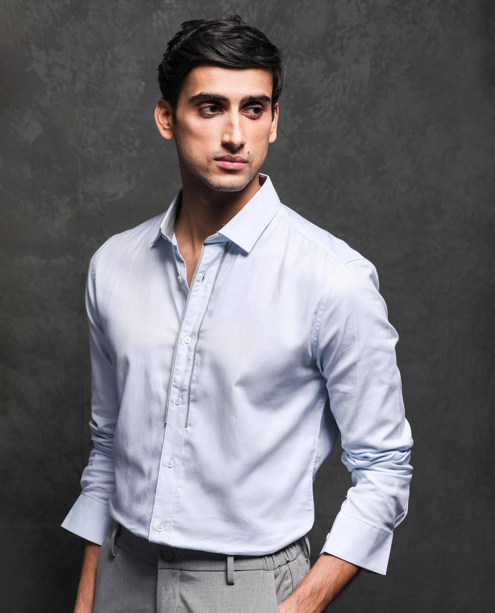Rare Rabbit Men's Cavell Blue Cotton Plain Regular Fit Full Sleeve Collared Shirt - Image 8