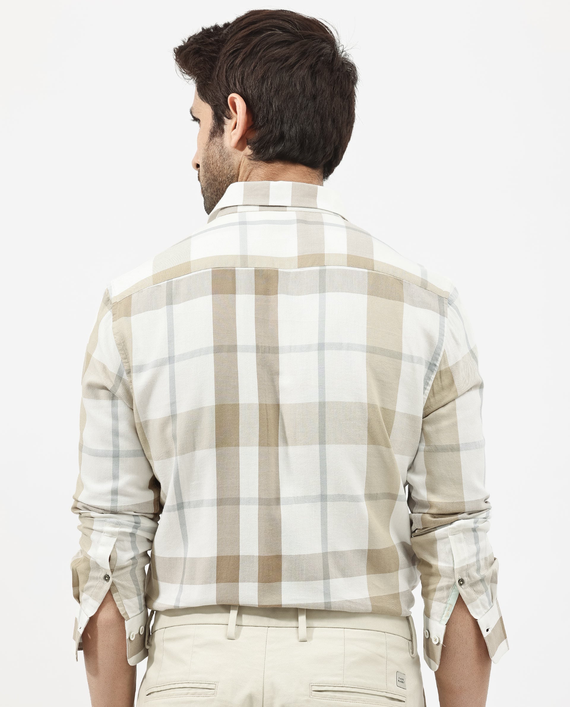 Rare Rabbit Men's Cavours Beige Cotton Checked Print Regular Fit Full Sleeve Collared Shirt - Image 6