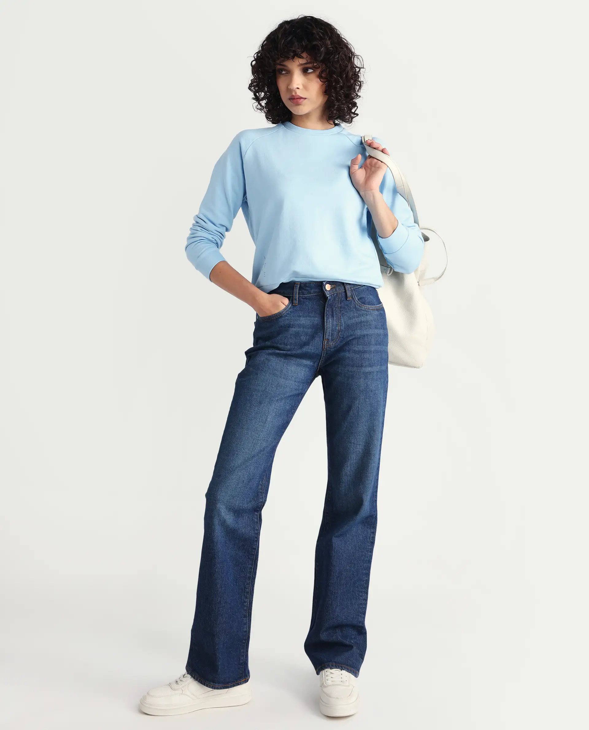 Rareism Women's Medium Weight Terry 290 Gsm Cotton Blend Crew Neck Plain Cuffed Sleeve Relaxed Fit Sweatshirt - Image 2