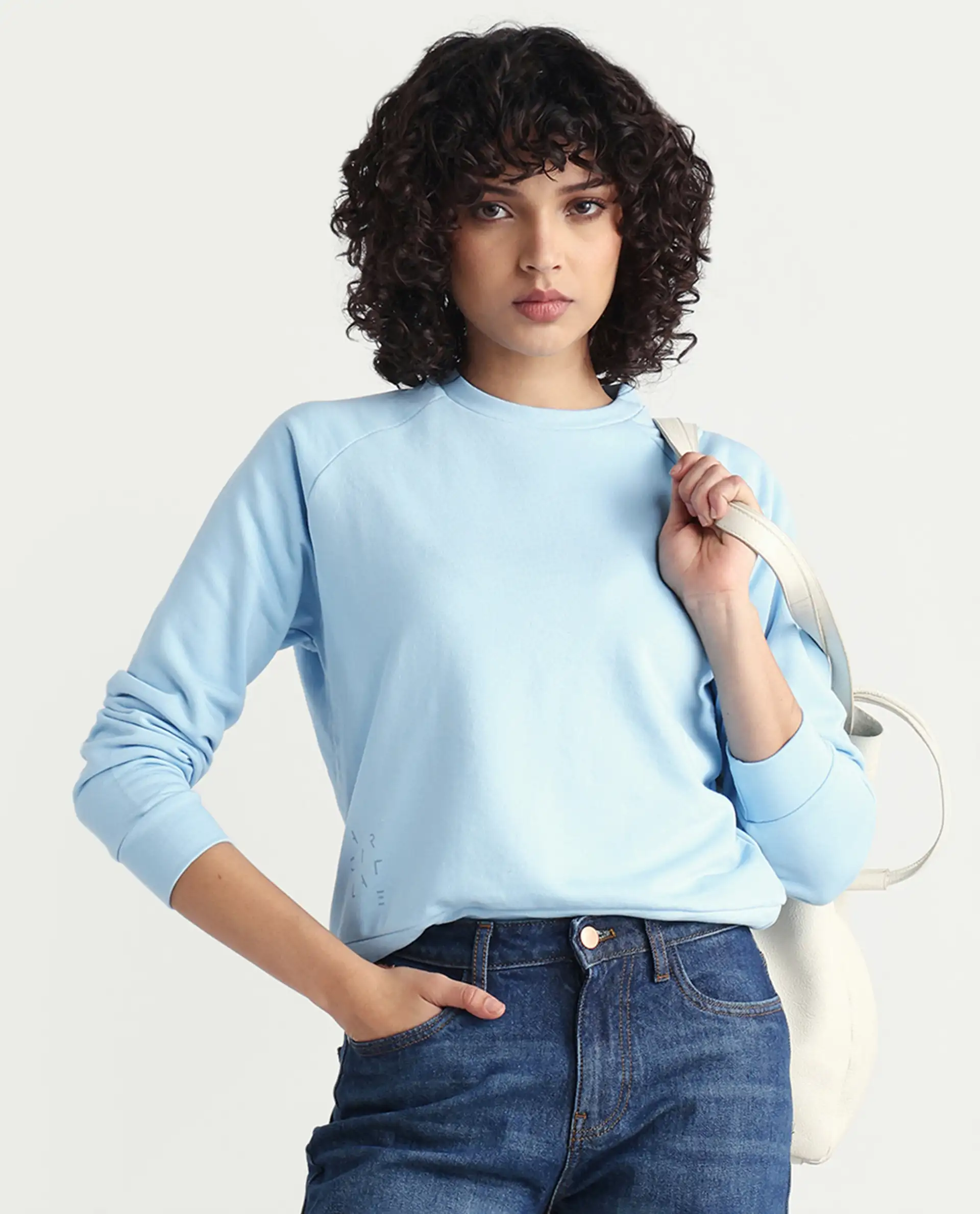 Rareism Women's Medium Weight Terry 290 Gsm Cotton Blend Crew Neck Plain Cuffed Sleeve Relaxed Fit Sweatshirt - Image 3