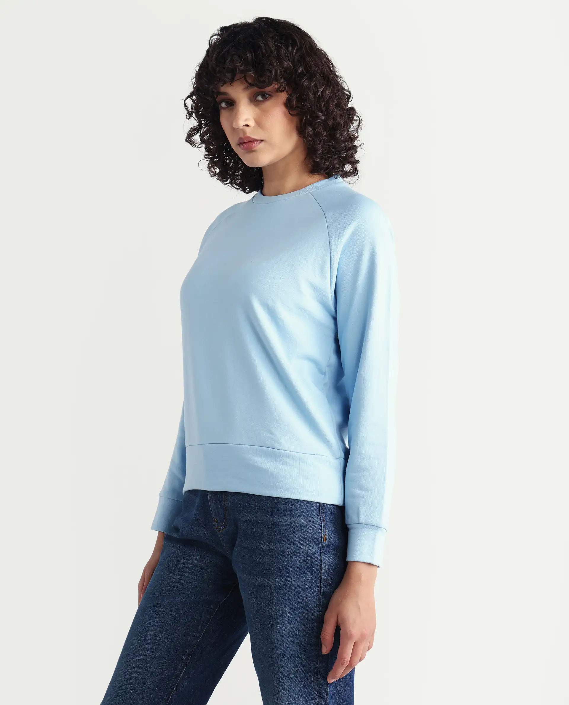 Rareism Women's Medium Weight Terry 290 Gsm Cotton Blend Crew Neck Plain Cuffed Sleeve Relaxed Fit Sweatshirt - Image 5
