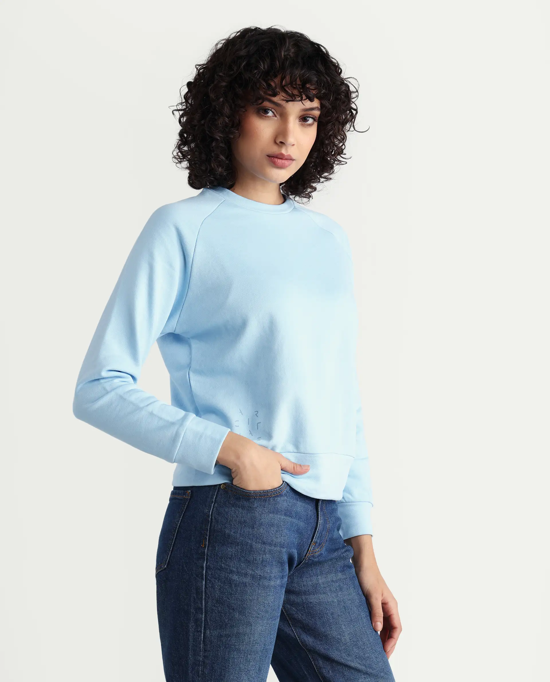 Rareism Women's Medium Weight Terry 290 Gsm Cotton Blend Crew Neck Plain Cuffed Sleeve Relaxed Fit Sweatshirt - Image 7
