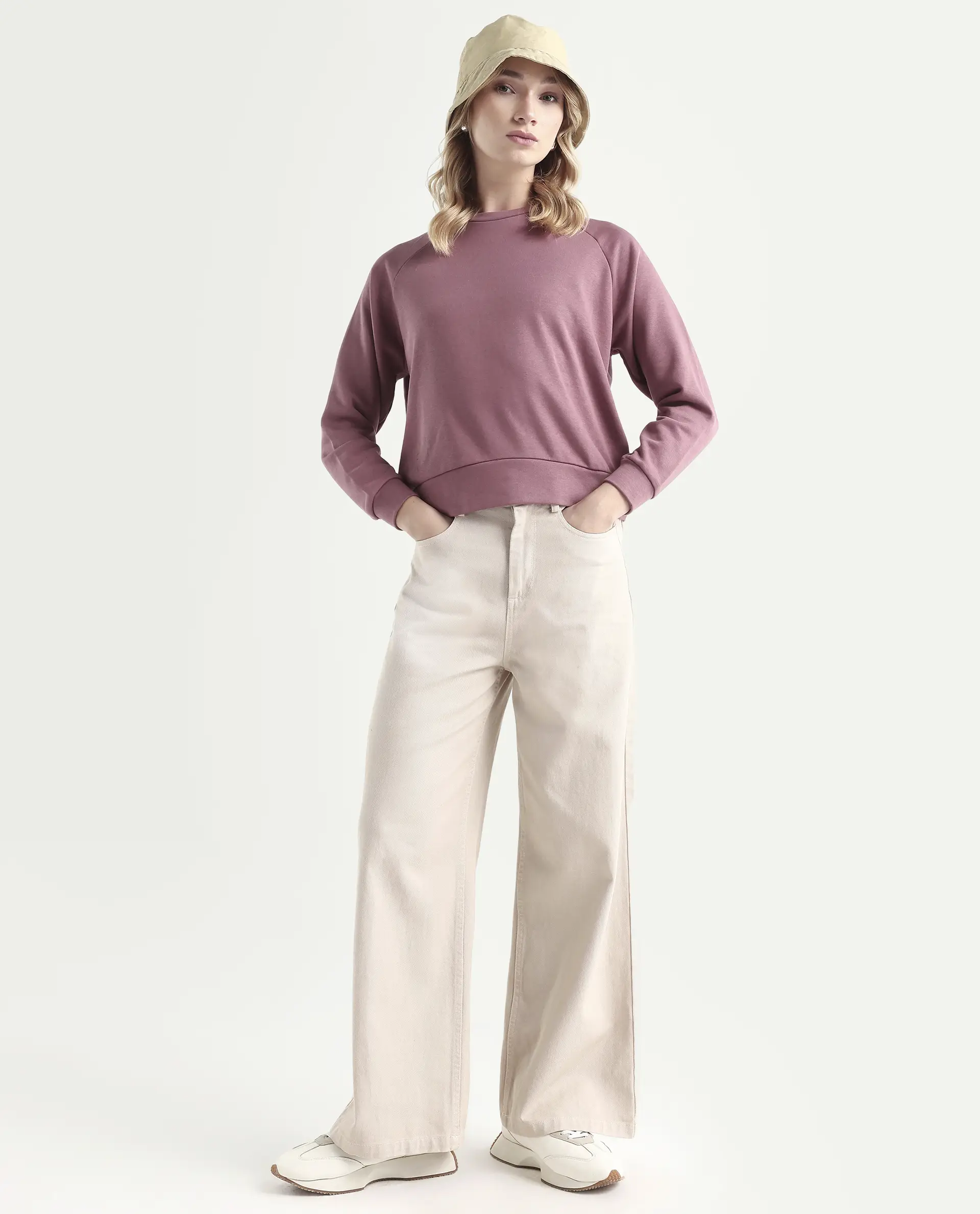 Rareism Women's Medium Weight Terry 290 Gsm Cotton Blend Crew Neck Plain Cuffed Sleeve Relaxed Fit Sweatshirt - Image 2