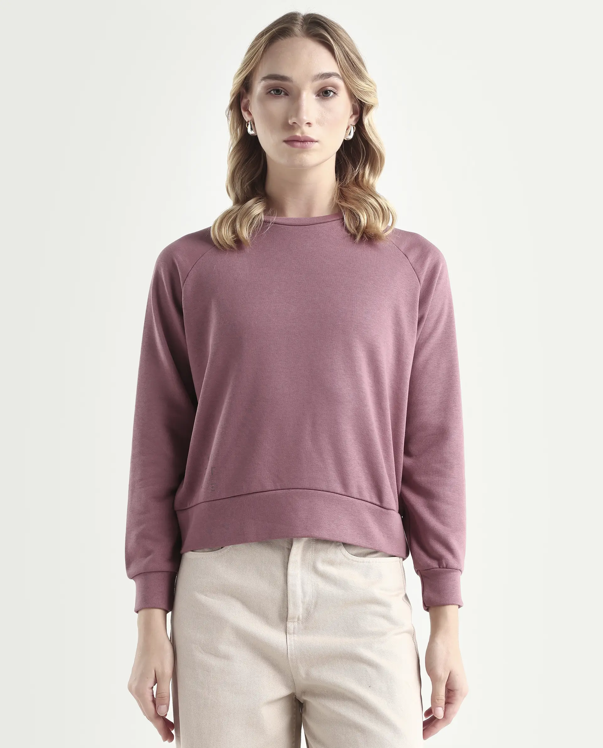 Rareism Women's Medium Weight Terry 290 Gsm Cotton Blend Crew Neck Plain Cuffed Sleeve Relaxed Fit Sweatshirt - Image 3